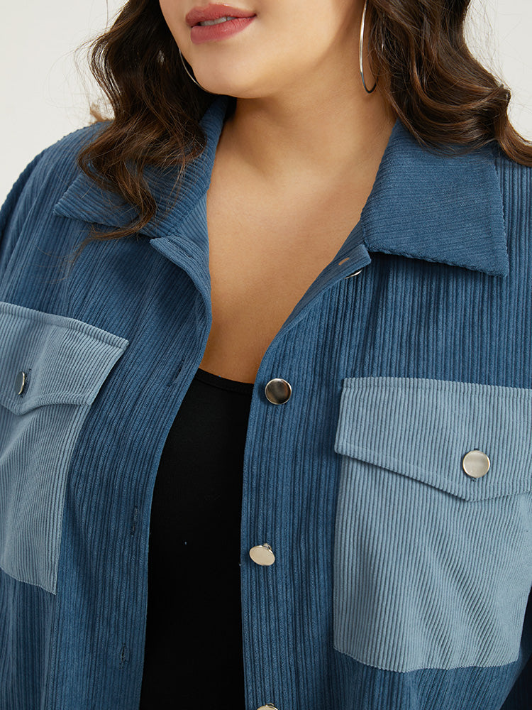 Two Tone Flap Pocket Button Up Corduroy Coat-Sweetccc