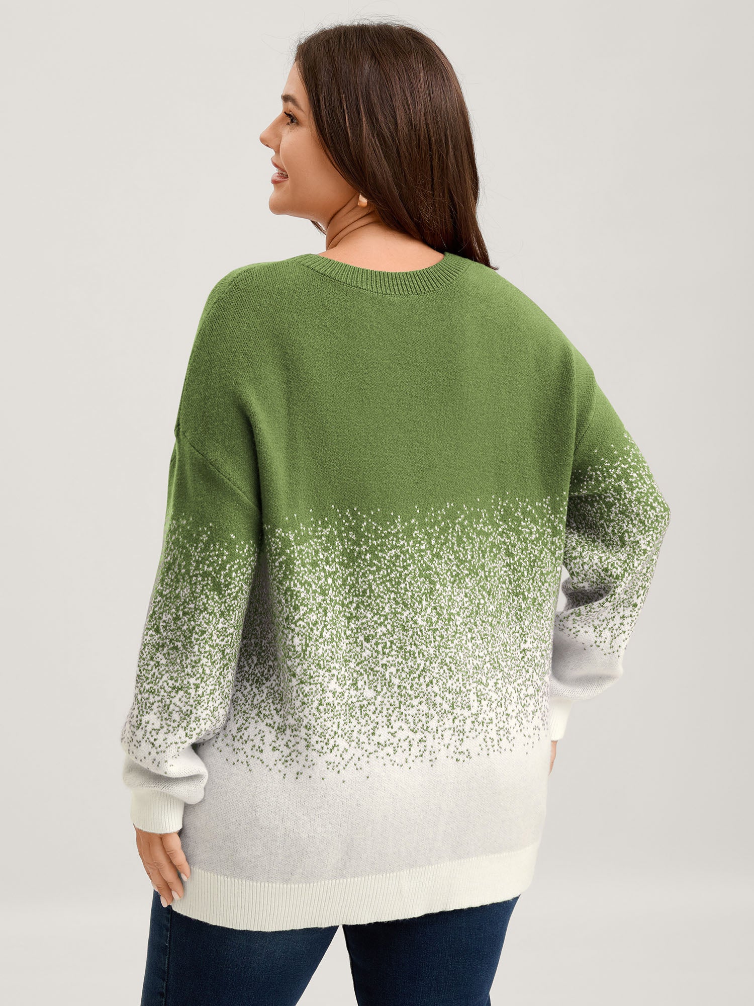 Jacquard Color Blend Ribbed Hem Pullover-Sweetccc