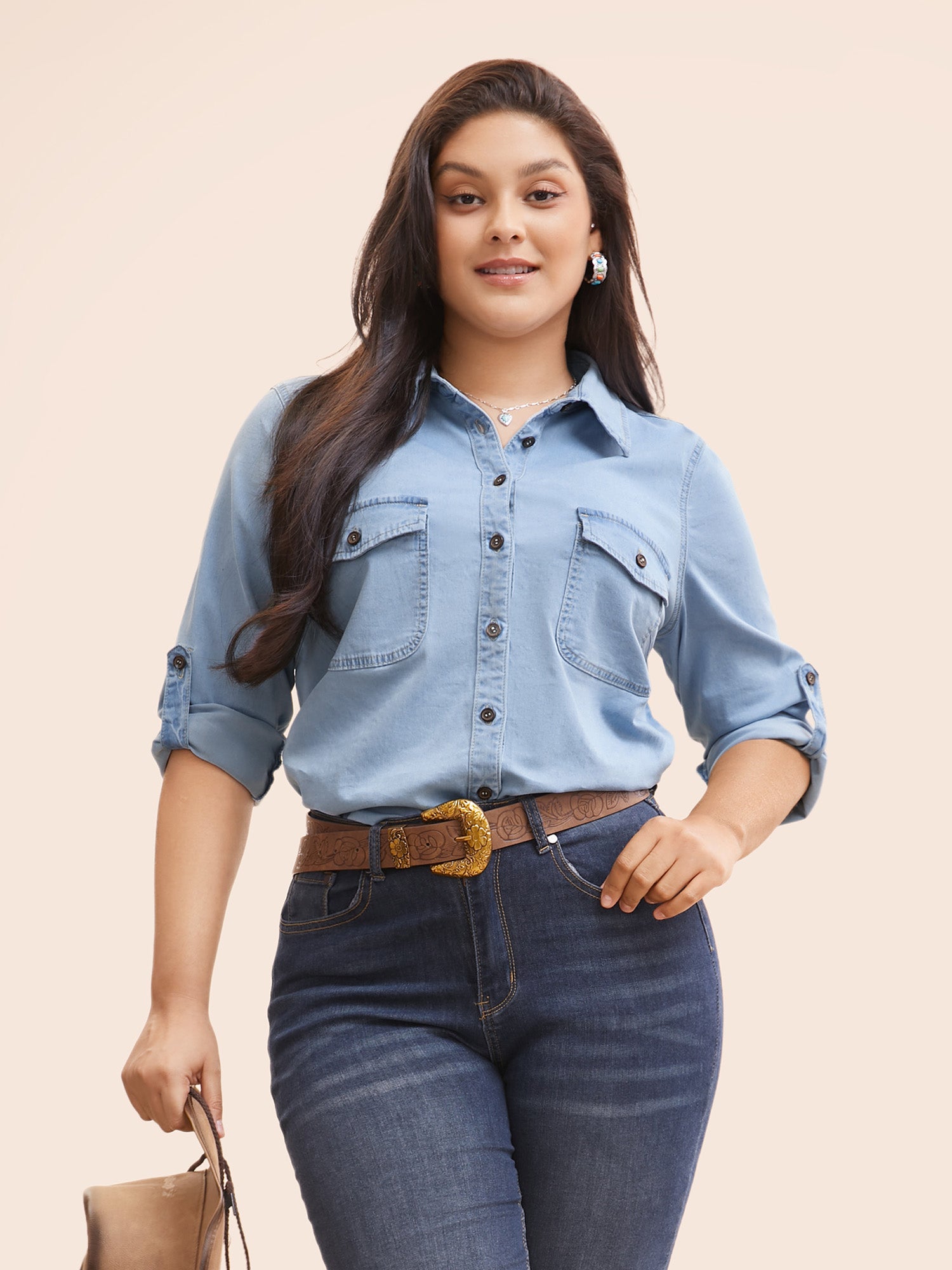 Stretch Denim Chest Pockets Jacket-Sweetccc