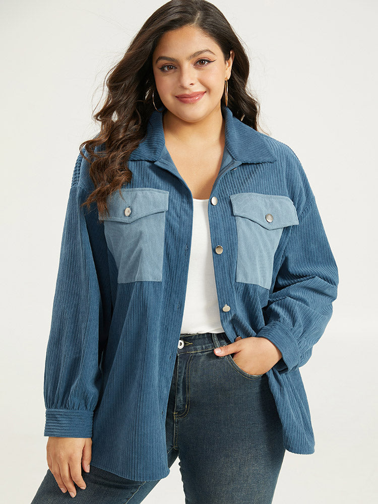 Two Tone Flap Pocket Button Up Corduroy Coat-Sweetccc