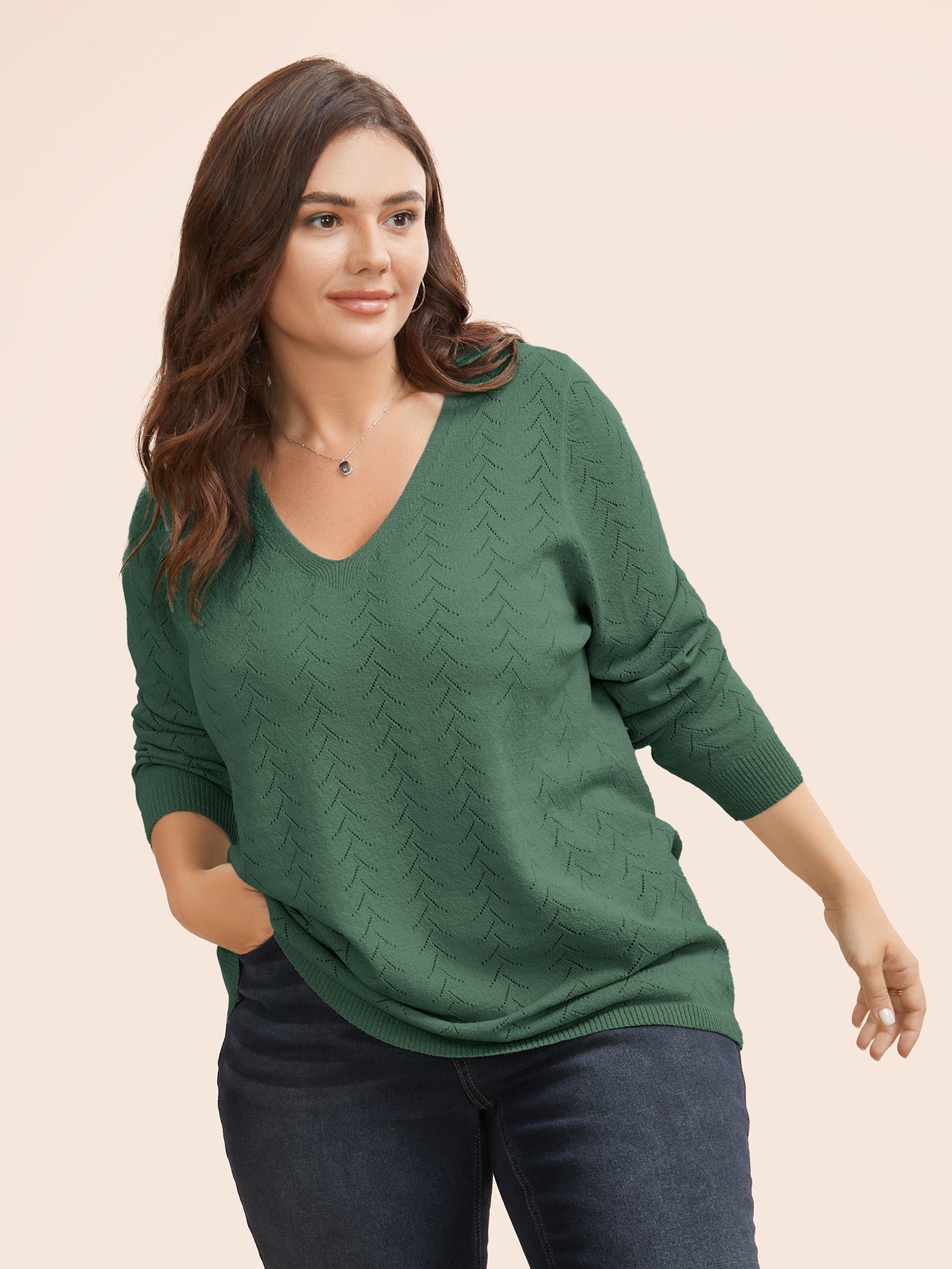 Texture V Neck Lightweight Pullover-Sweetccc