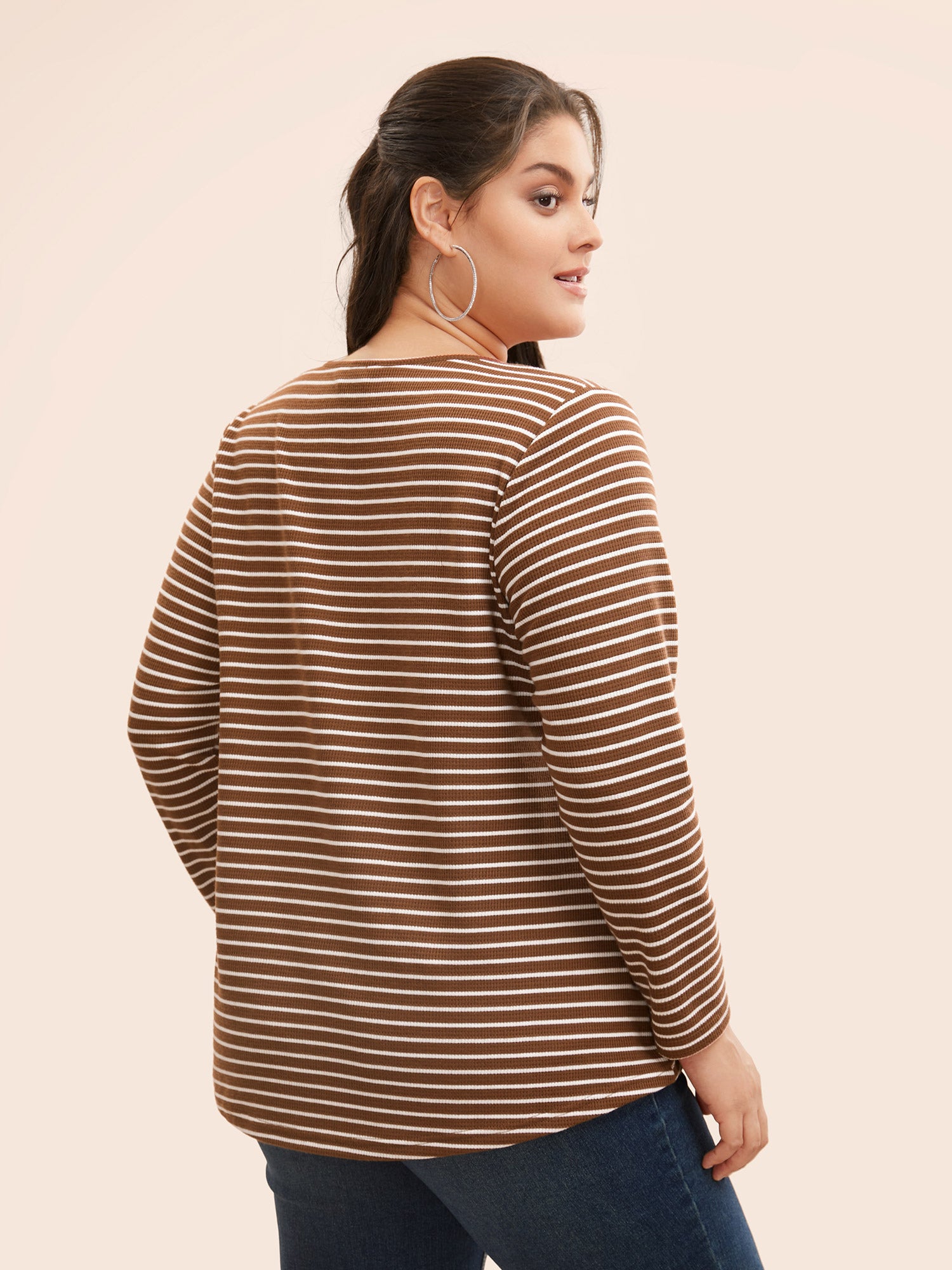 Striped Textured Button Up T-shirt-Sweetccc