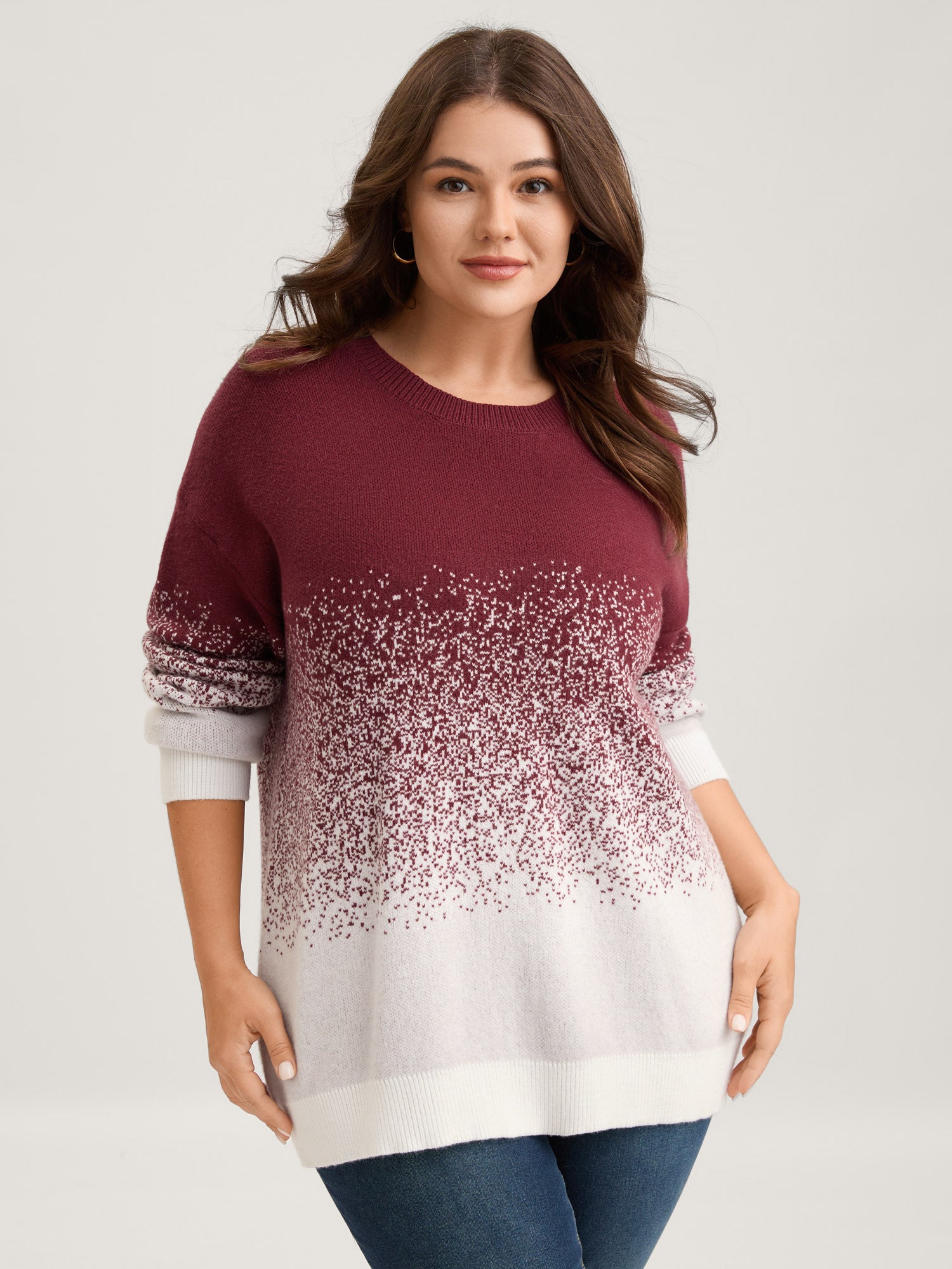 Jacquard Color Blend Ribbed Hem Pullover-Sweetccc