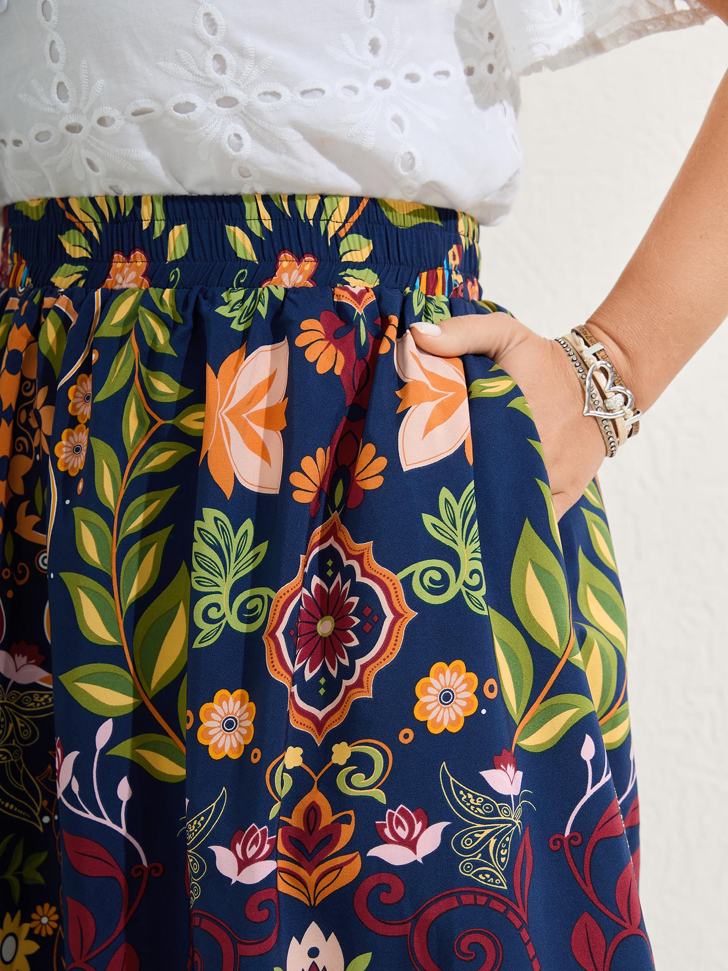 Multi-Color Floral Pockets Midi Skirt-Sweetccc