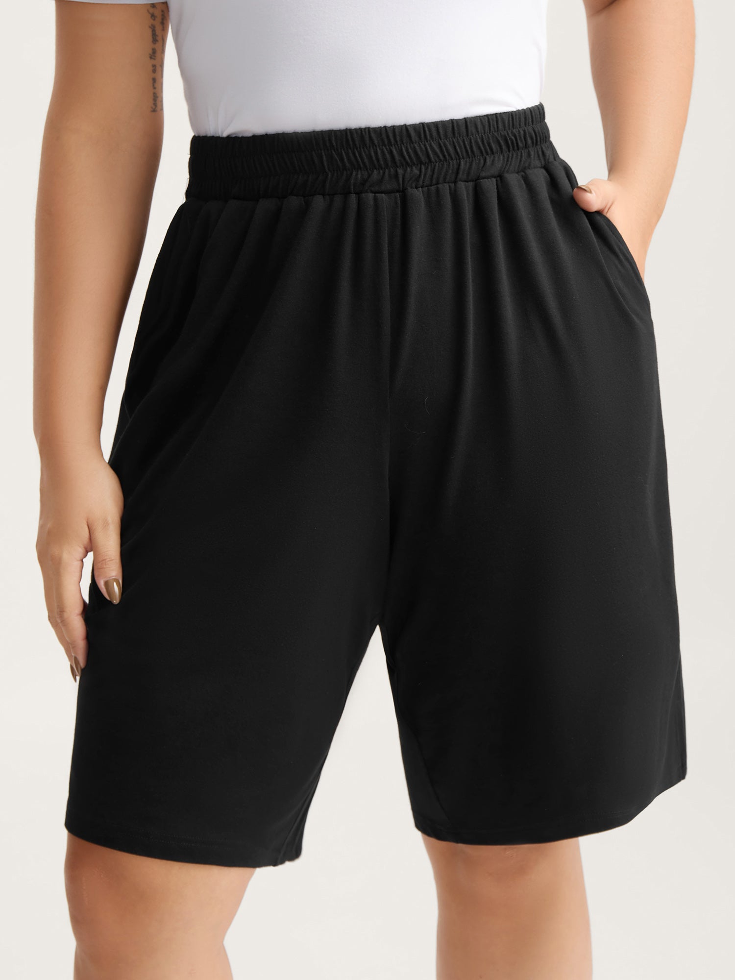 Stretchy Slit Straight-Leg Shorts-Sweetccc
