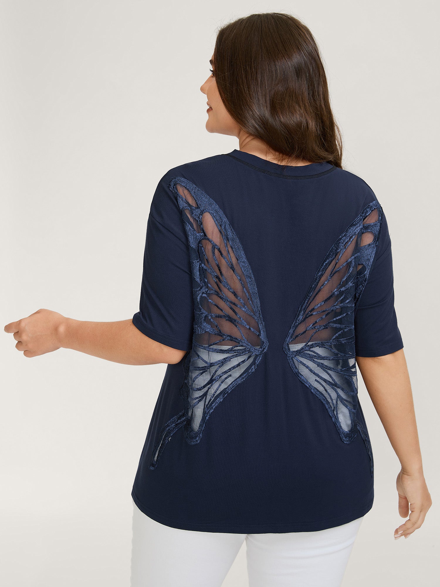 Supersoft Sheer Butterfly Backless Embroidered T-Shirt-Sweetccc
