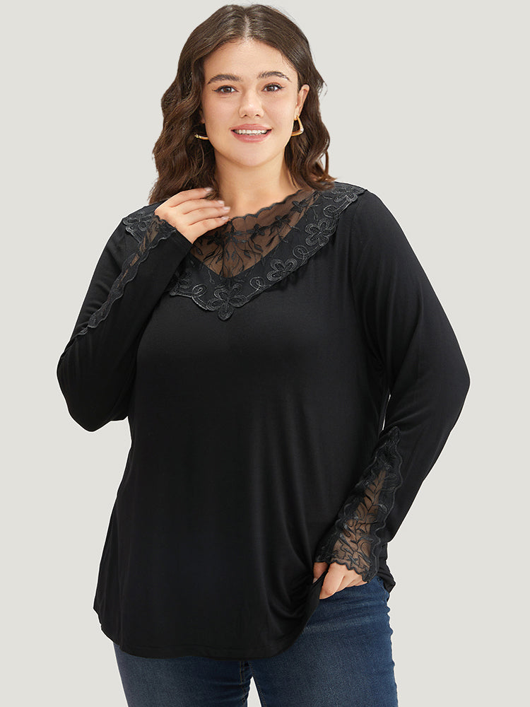 Halloween Plain Crochet Lace Mesh T-shirt-Sweetccc