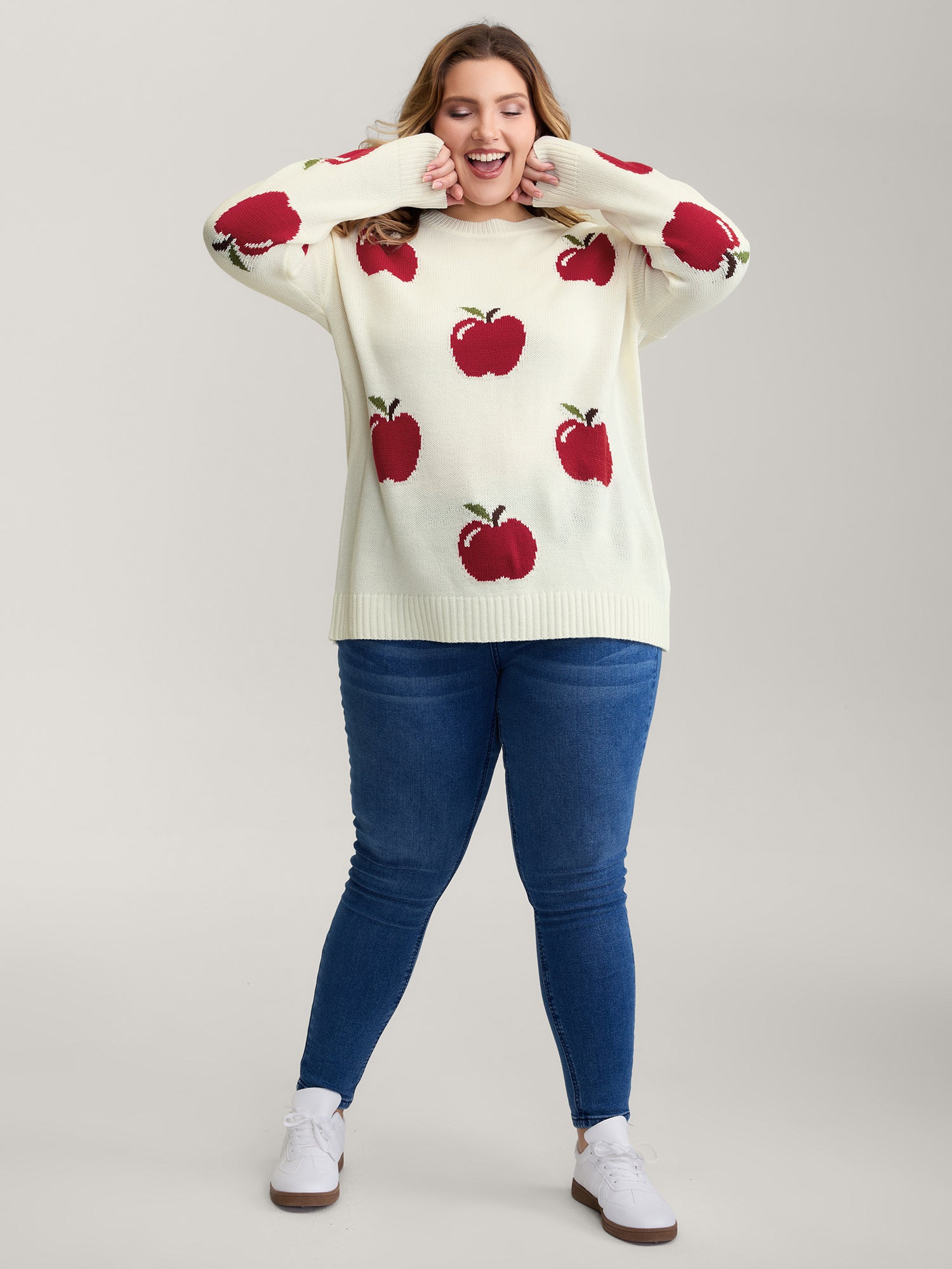 Sweet Apple Print Jacquard Print Pullover-Sweetccc