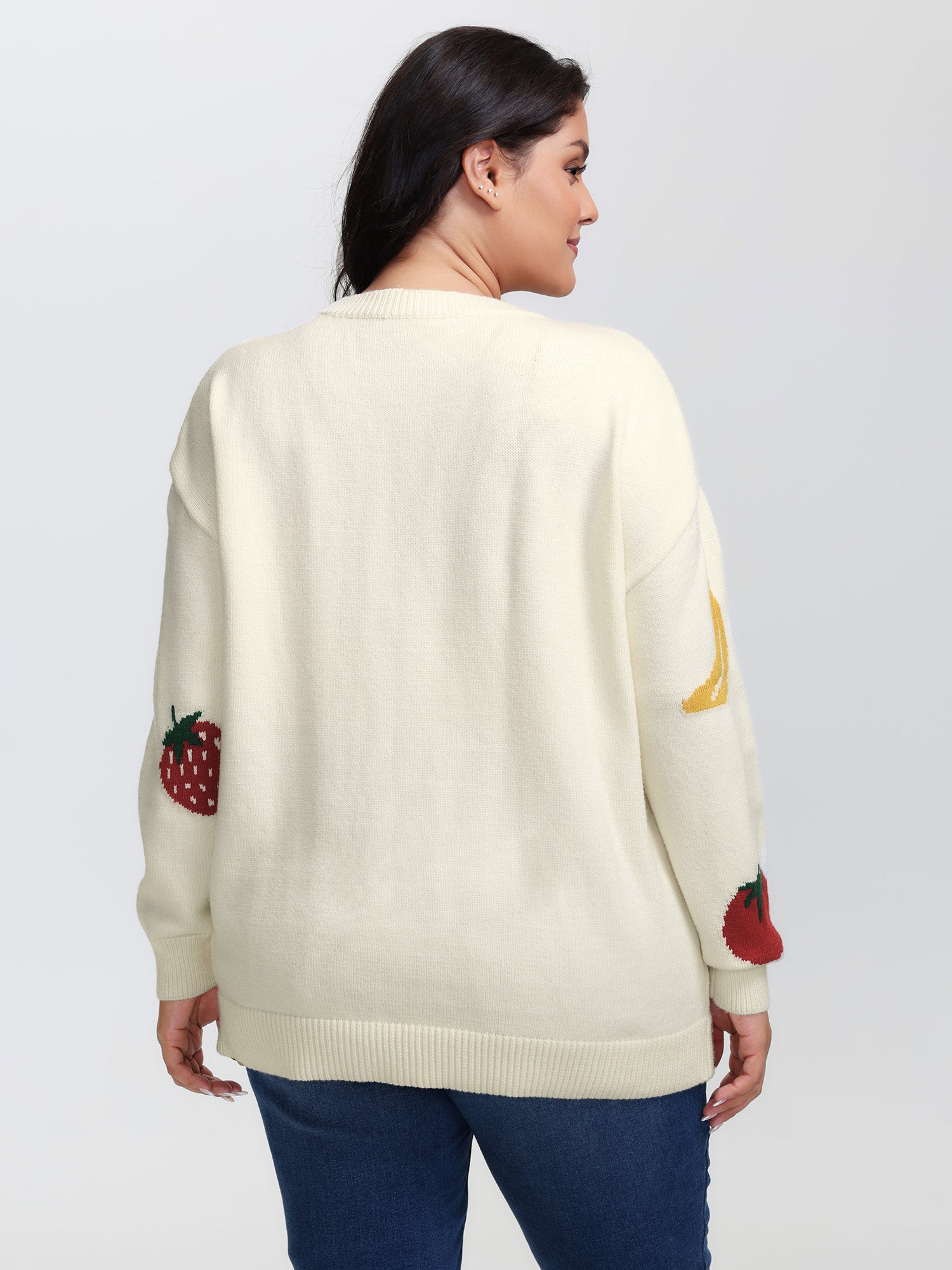 Supersoft Stretchy Fruit Pattern Ribbed Hem Pullover-Sweetccc