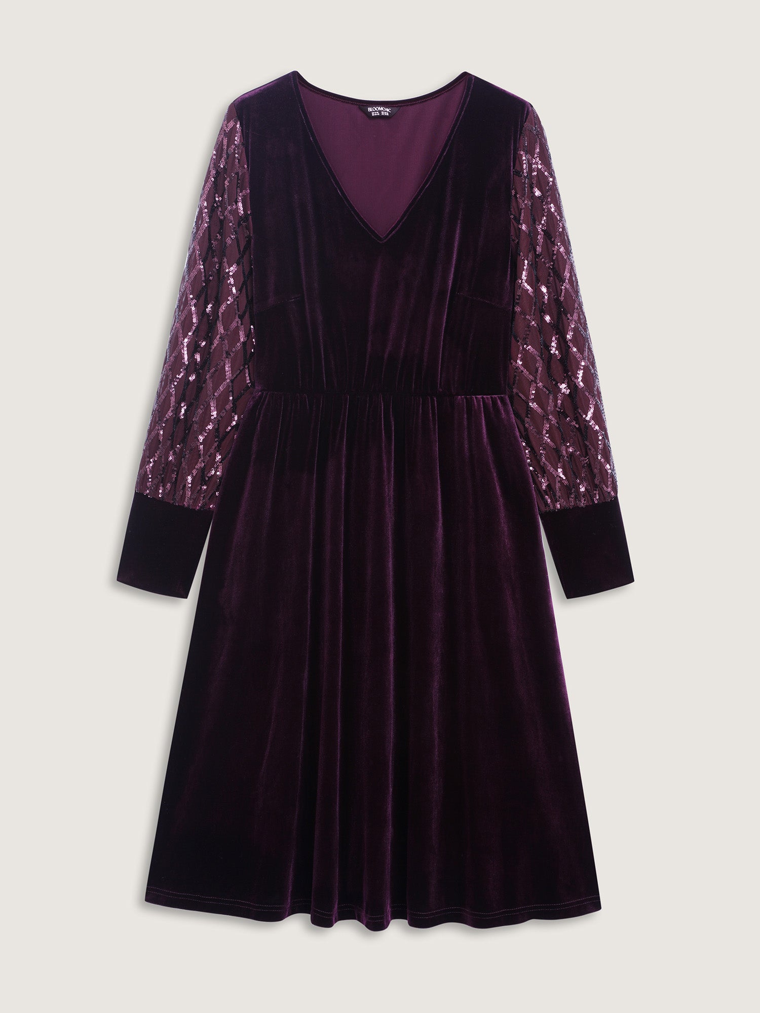 Velvet Sequin Sheer Sleeve Midi Dress-Sweetccc