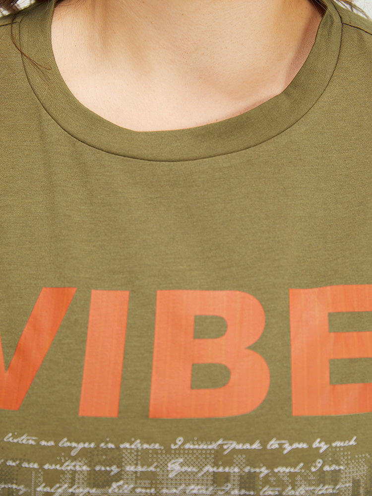 Letter & Graphic Print Pocket Crew Neck Dress-Sweetccc