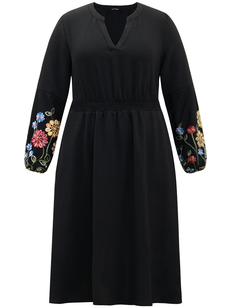 Floral Embroidered Notched Midi Dress-Sweetccc