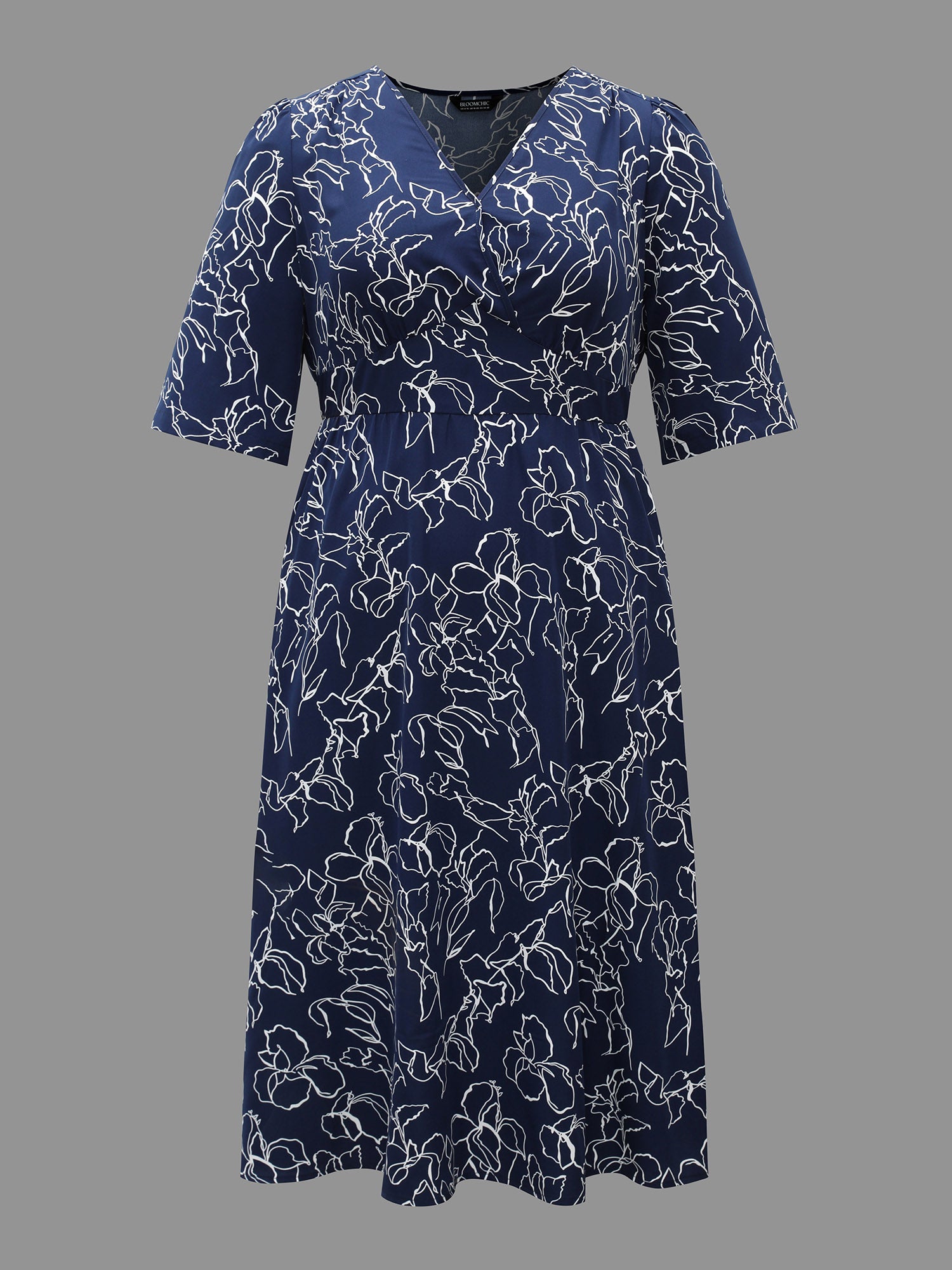 Surplice Neck Abstract Print Fit Midi Dress-Sweetccc