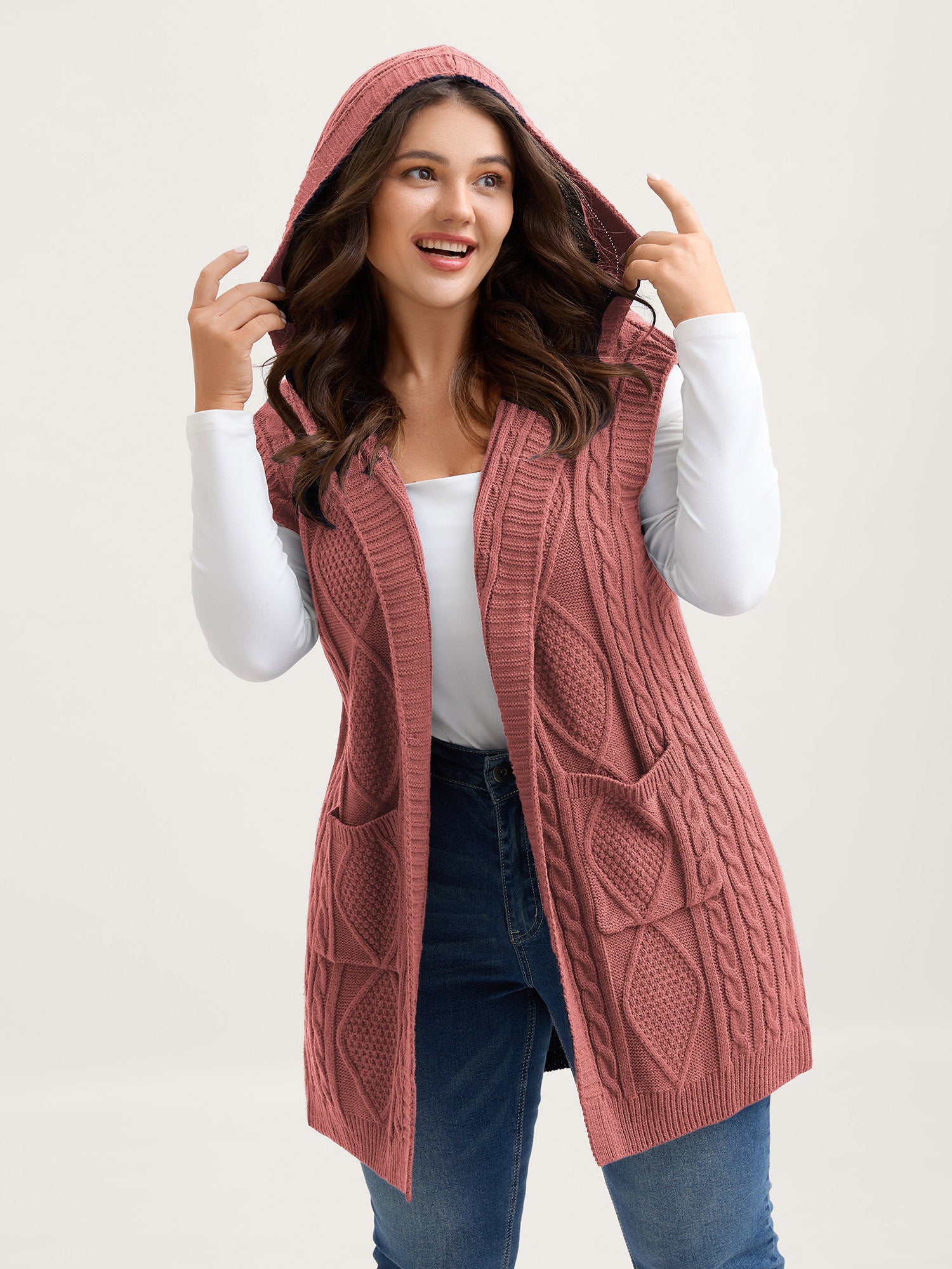Twisted Hooded Sleeveless Knit Cardigan-Sweetccc