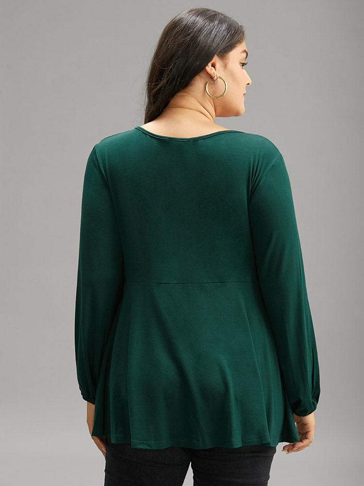 Solid Twist Front Ruched Lantern Sleeve T-shirt-Sweetccc