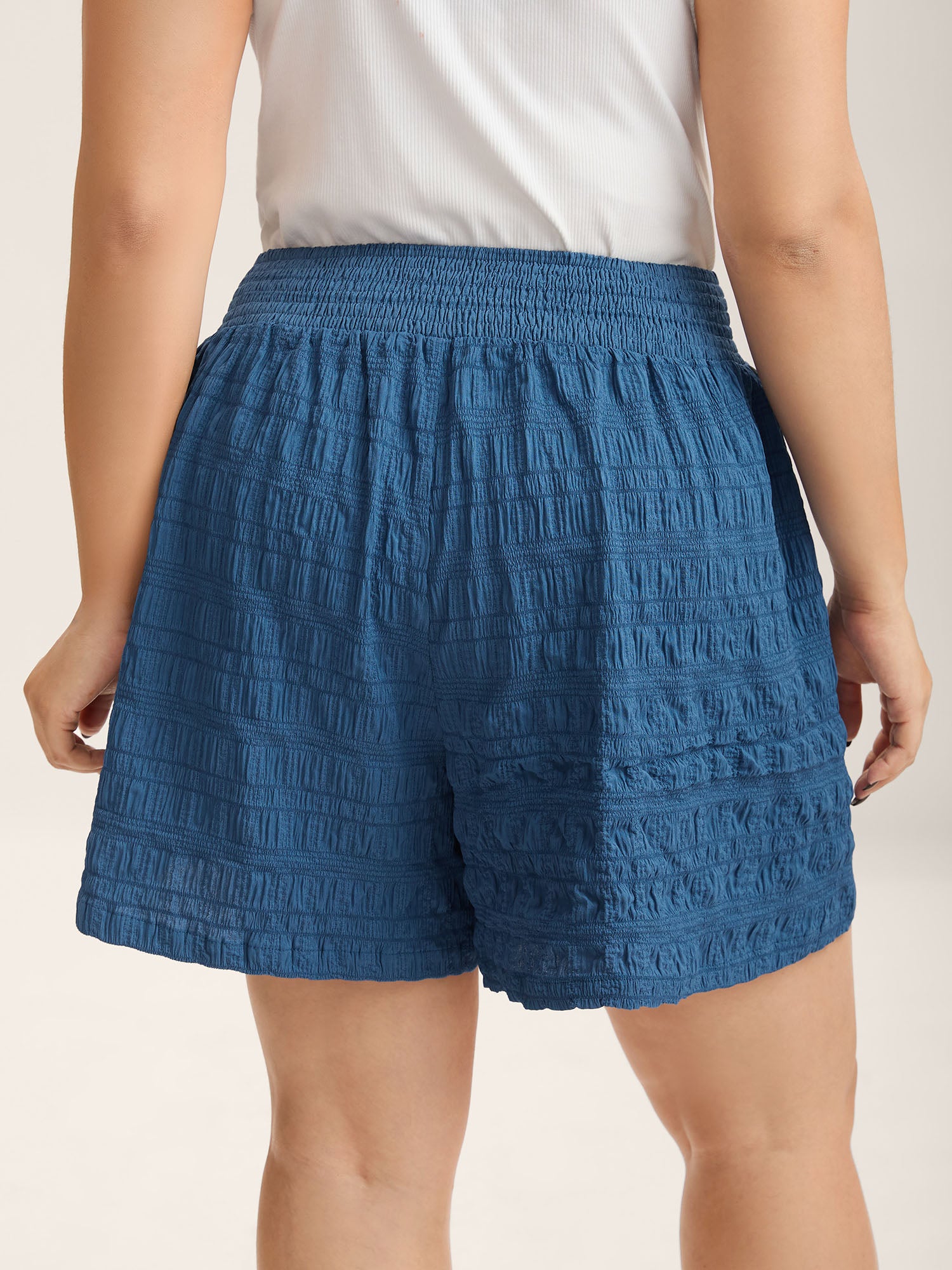 Textured Shirred Waist Tie Shorts-Sweetccc