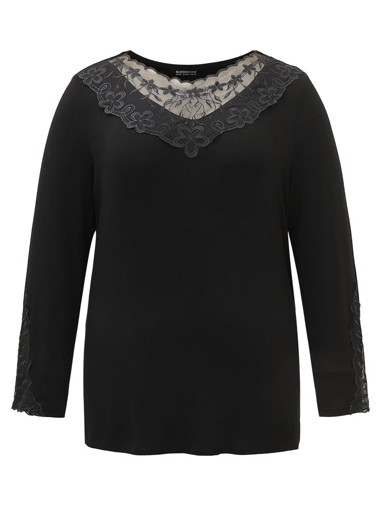 Halloween Plain Crochet Lace Mesh T-shirt-Sweetccc