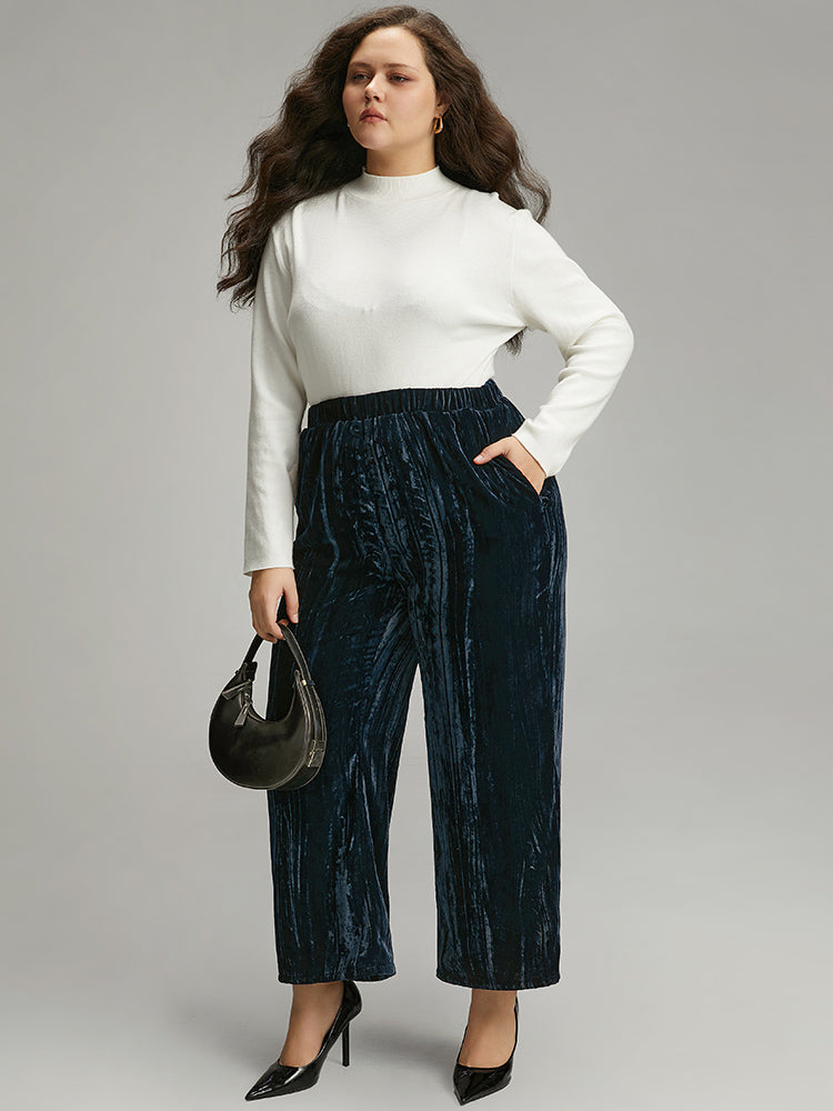 Velvet Elastic Waist Pocket Straight Leg Pants-Sweetccc