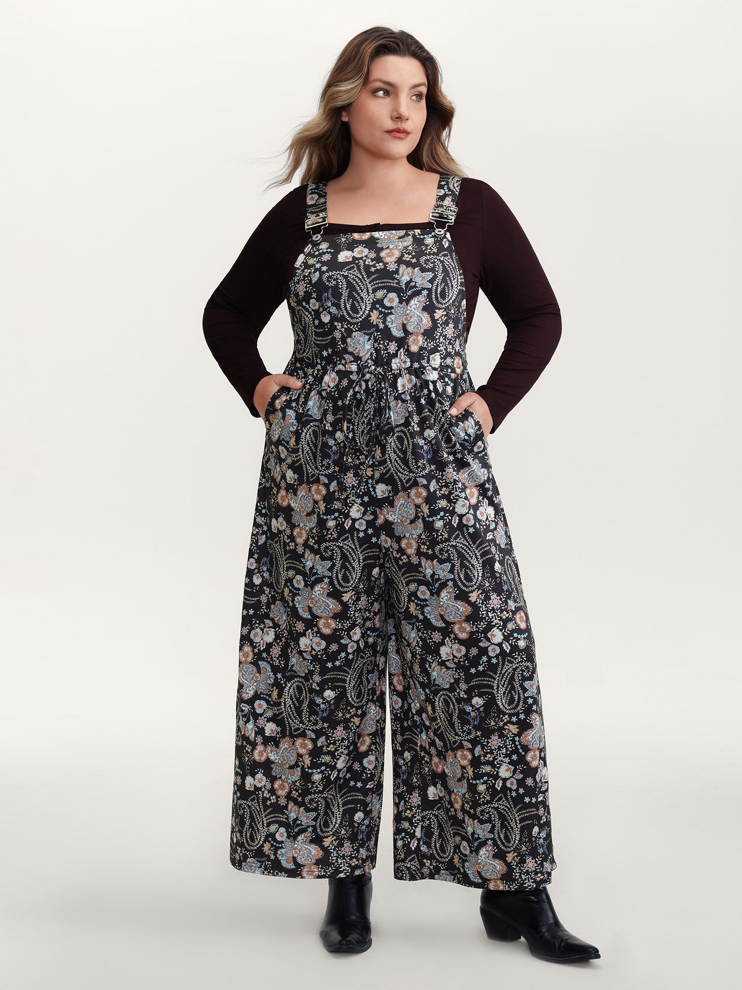 Floral Adjustable Stretchy Waist Jumpsuit-Sweetccc