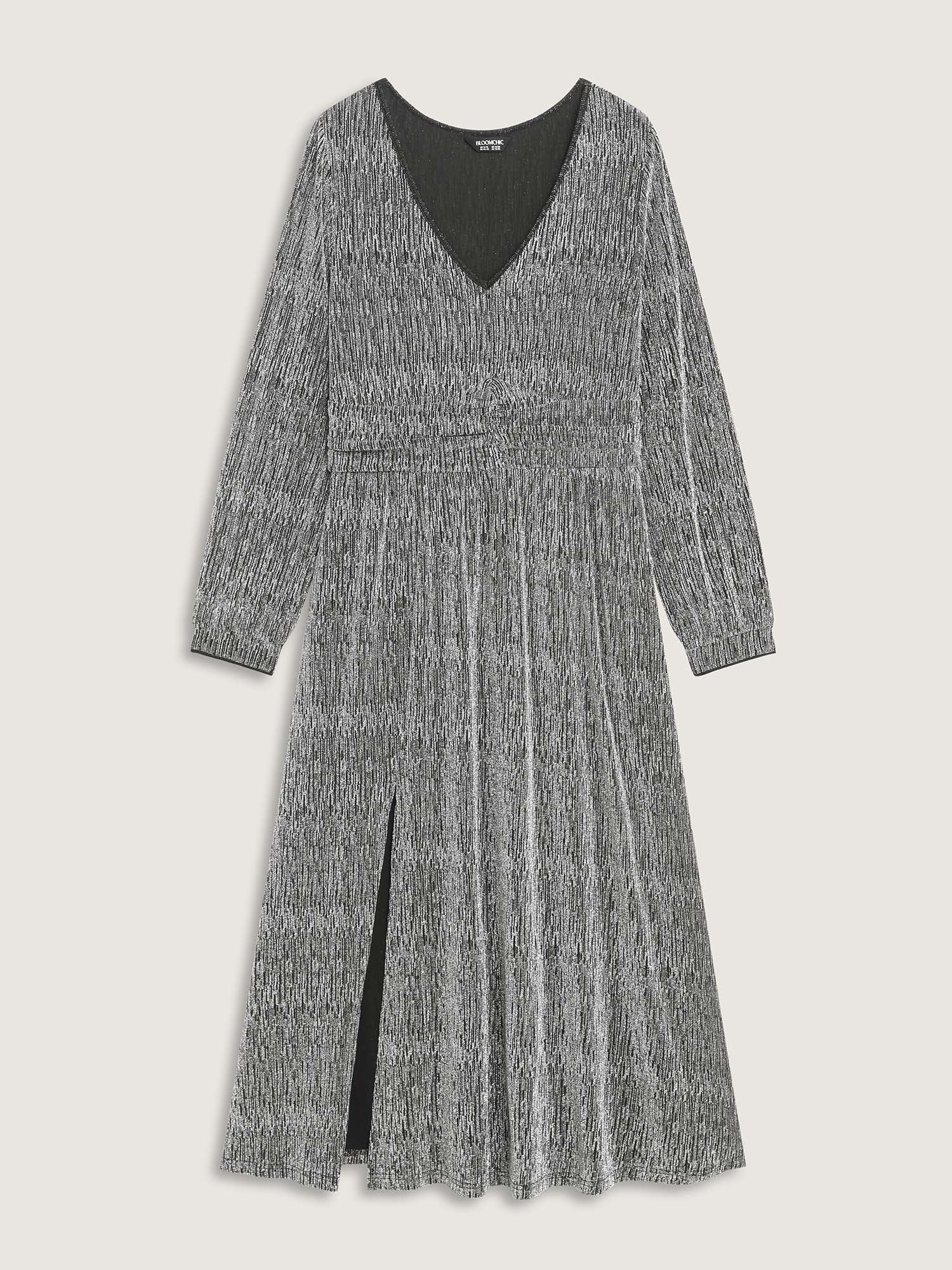 Lurex Side Slit Pleated Waist Maxi Dress-Sweetccc