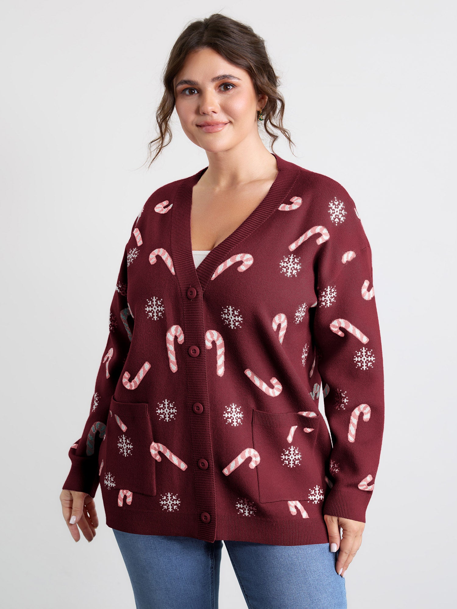 Holiday Candy Patch Pockets Knit Cardigan-Sweetccc