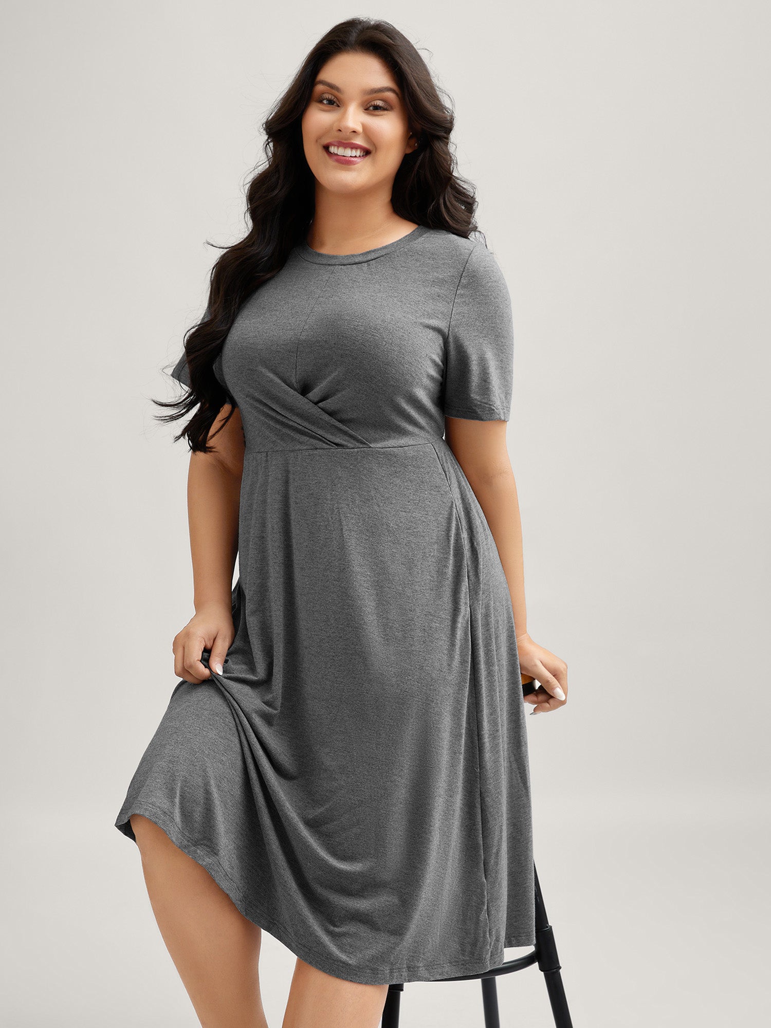 Supersoft Gathered Bodice Midi Dress-Sweetccc