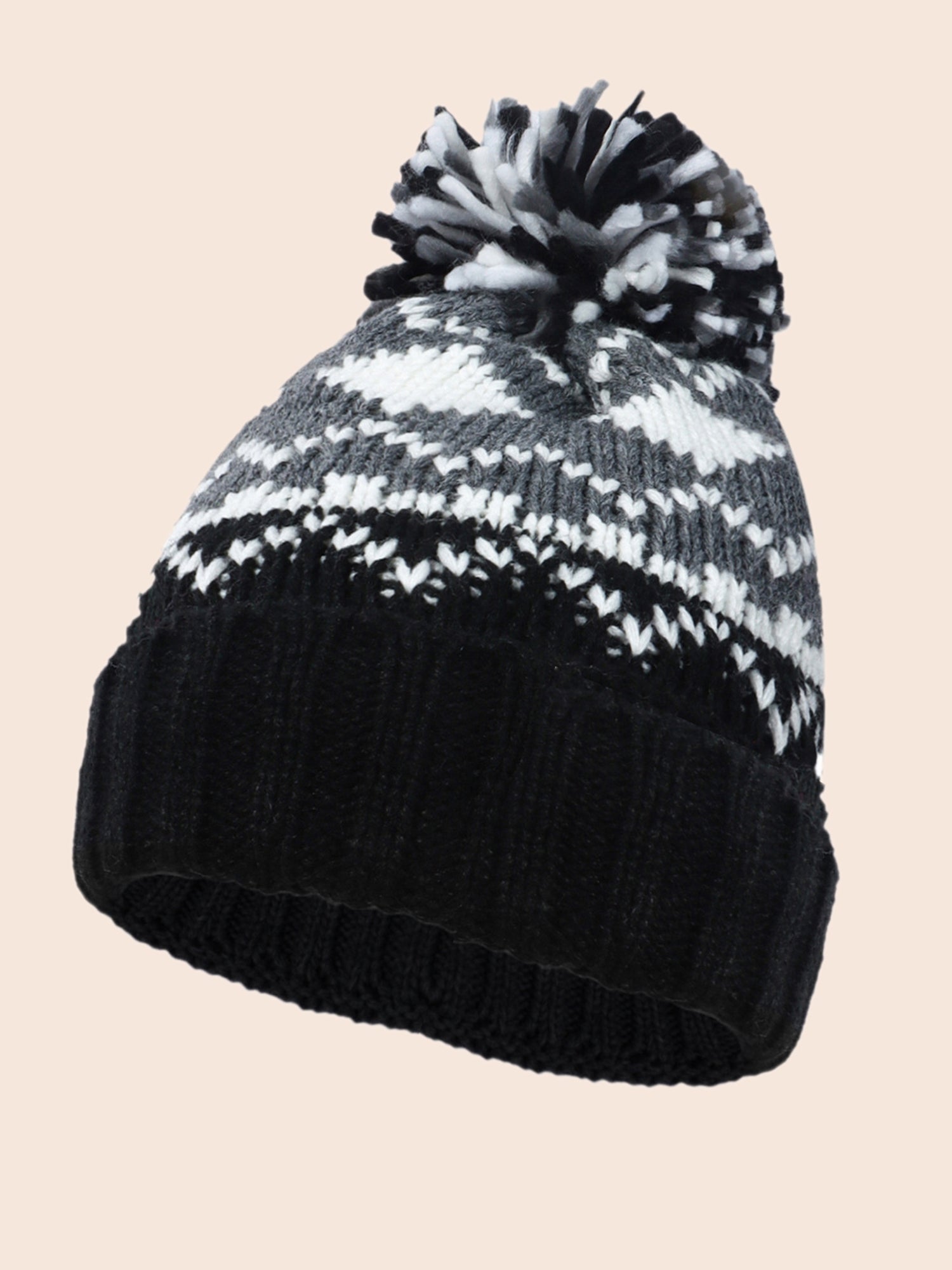 Geometric Jacquard Fluffy Ball Hat-Sweetccc