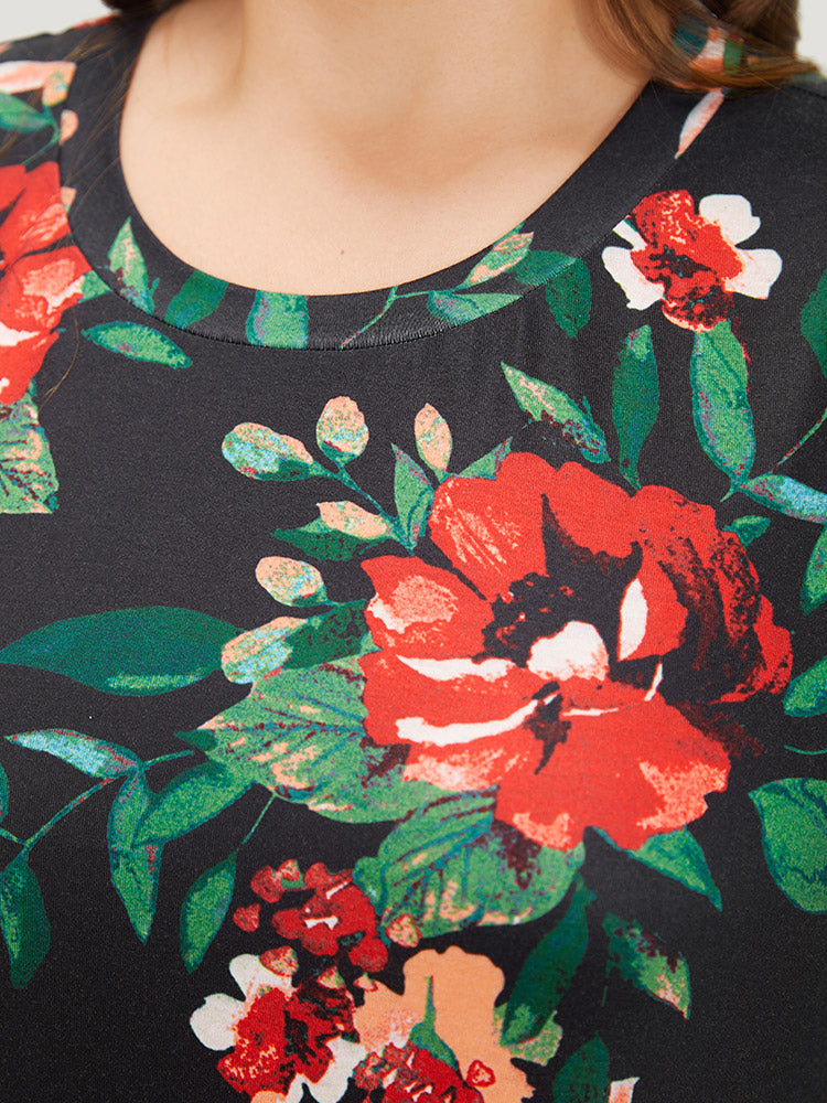 Floral Print Pocket Midi Dress-Sweetccc