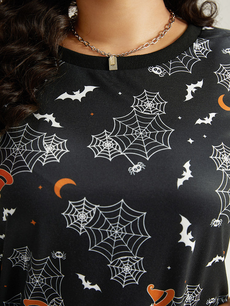 Halloween Print Elastic Cuffs Round Neck Sweatshirt-Sweetccc