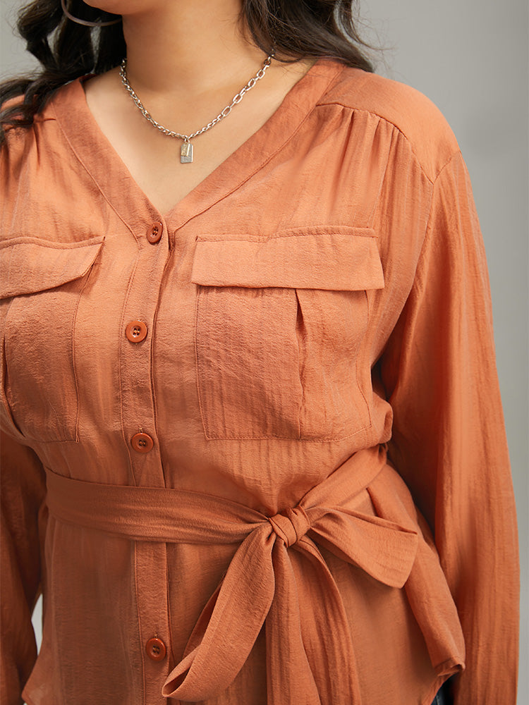 Halloween Plain Belted Pocket Button Up Gathered Coat-Sweetccc