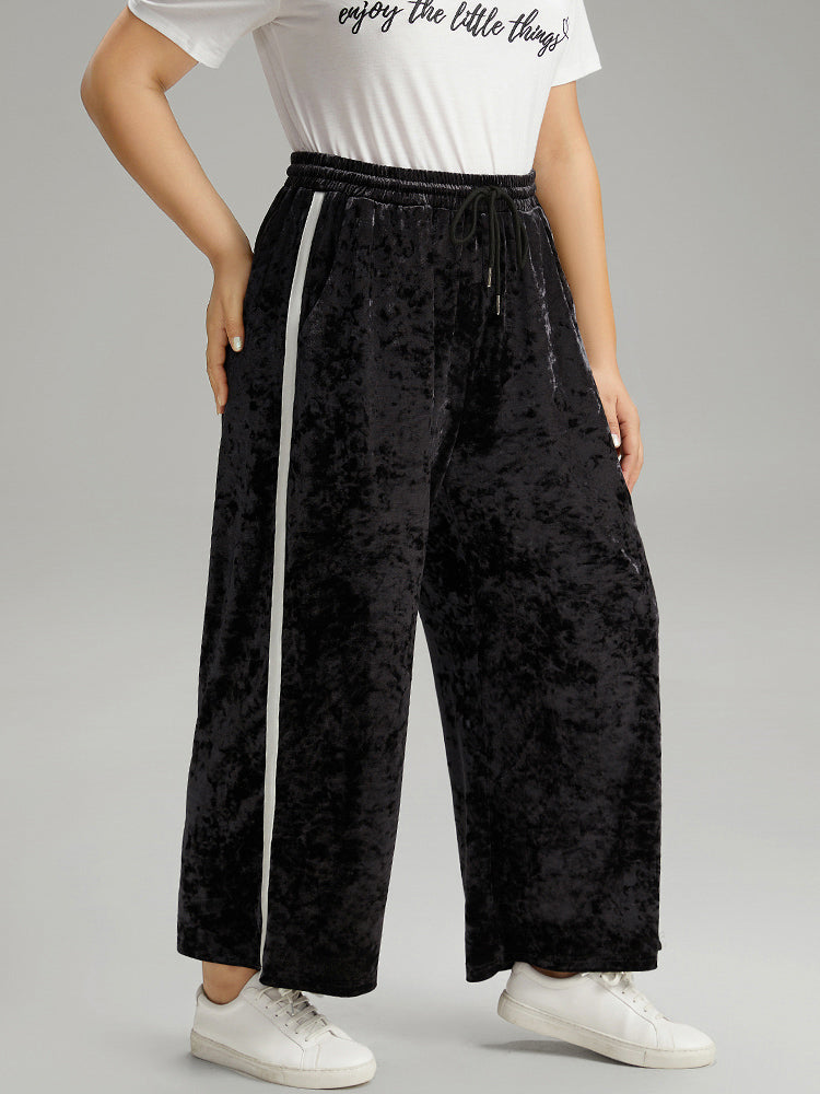 Velvet Contrast Webbing Elastic Waist Sweatpants-Sweetccc