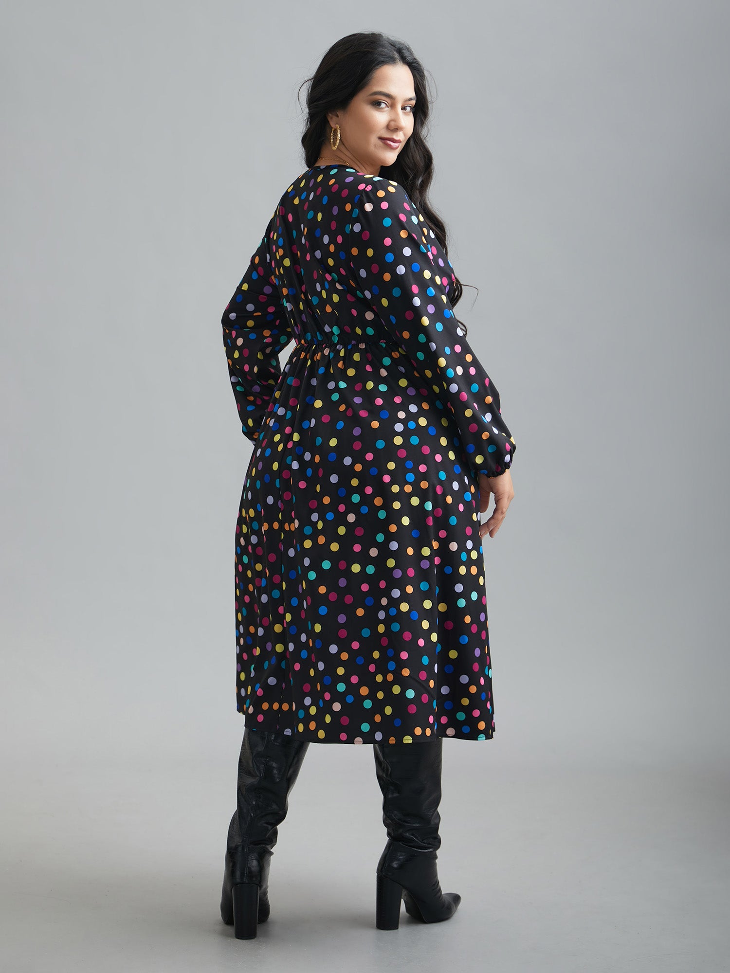 Multi-Color Polka Dot Stretchy-Waist Dress-Sweetccc