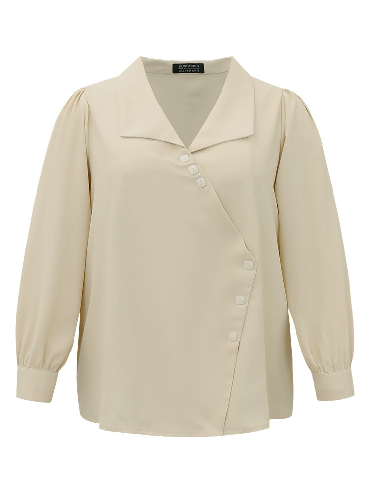 Lapel Collar Asymmetrical Button Up Blouse-Sweetccc