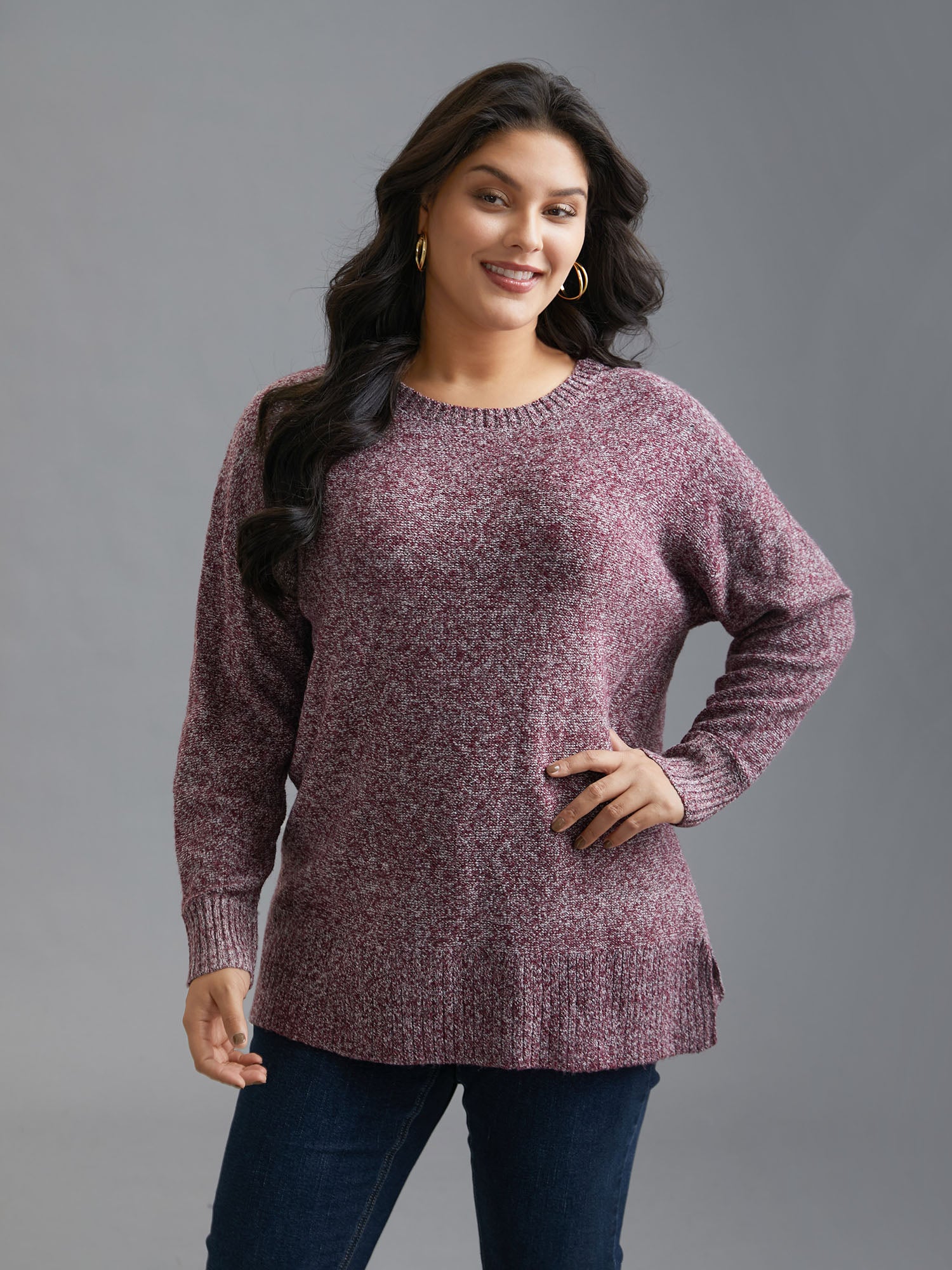 Texture Bowknot Cut Out Slit Hem Pullover-Sweetccc