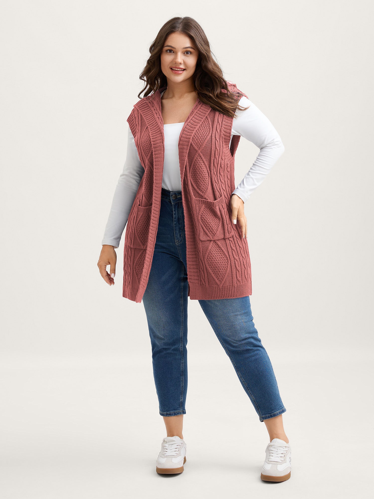 Twisted Hooded Sleeveless Knit Cardigan-Sweetccc