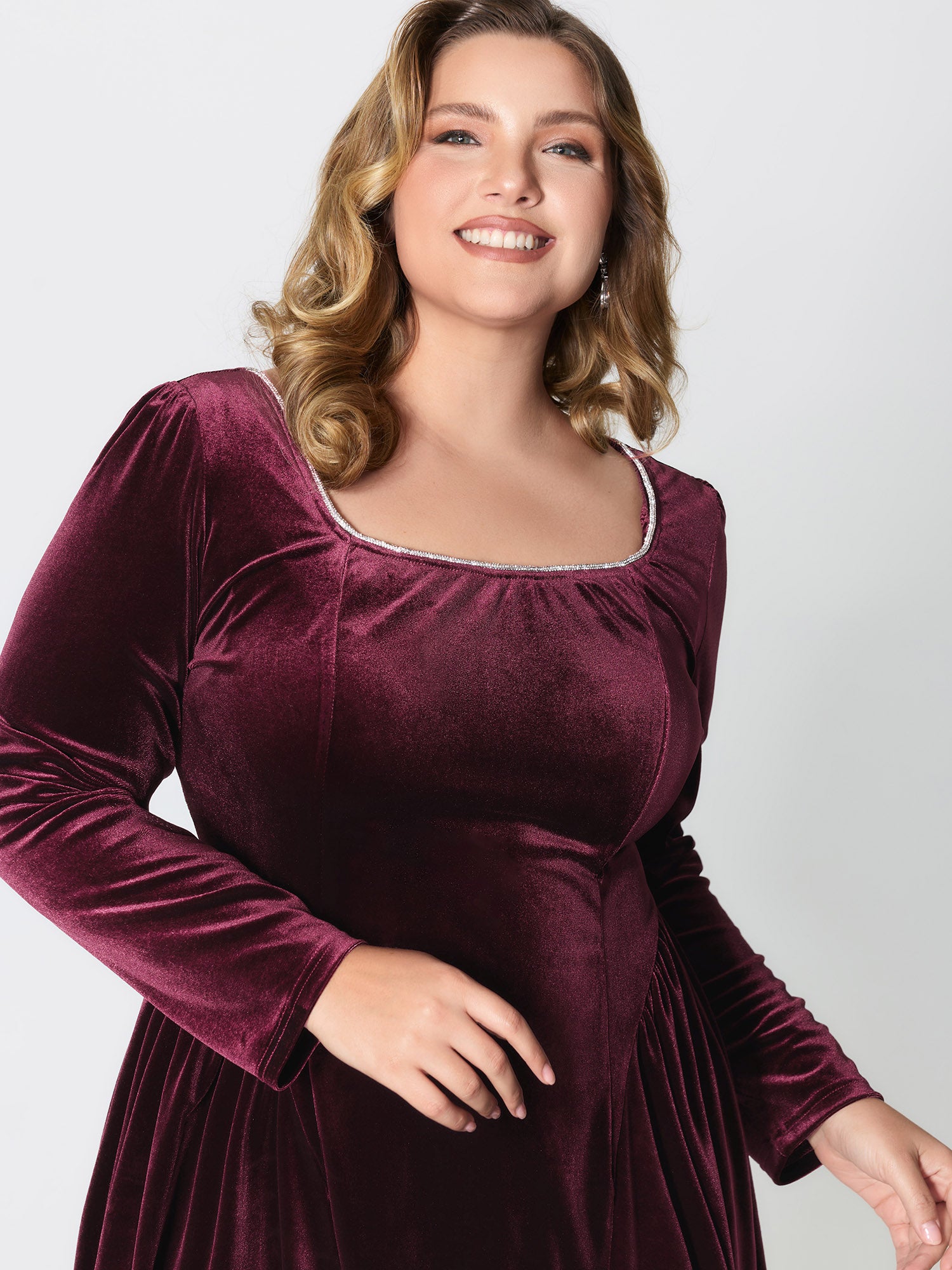 Velvet Structured Pleated Bodice Midi Dress-Sweetccc