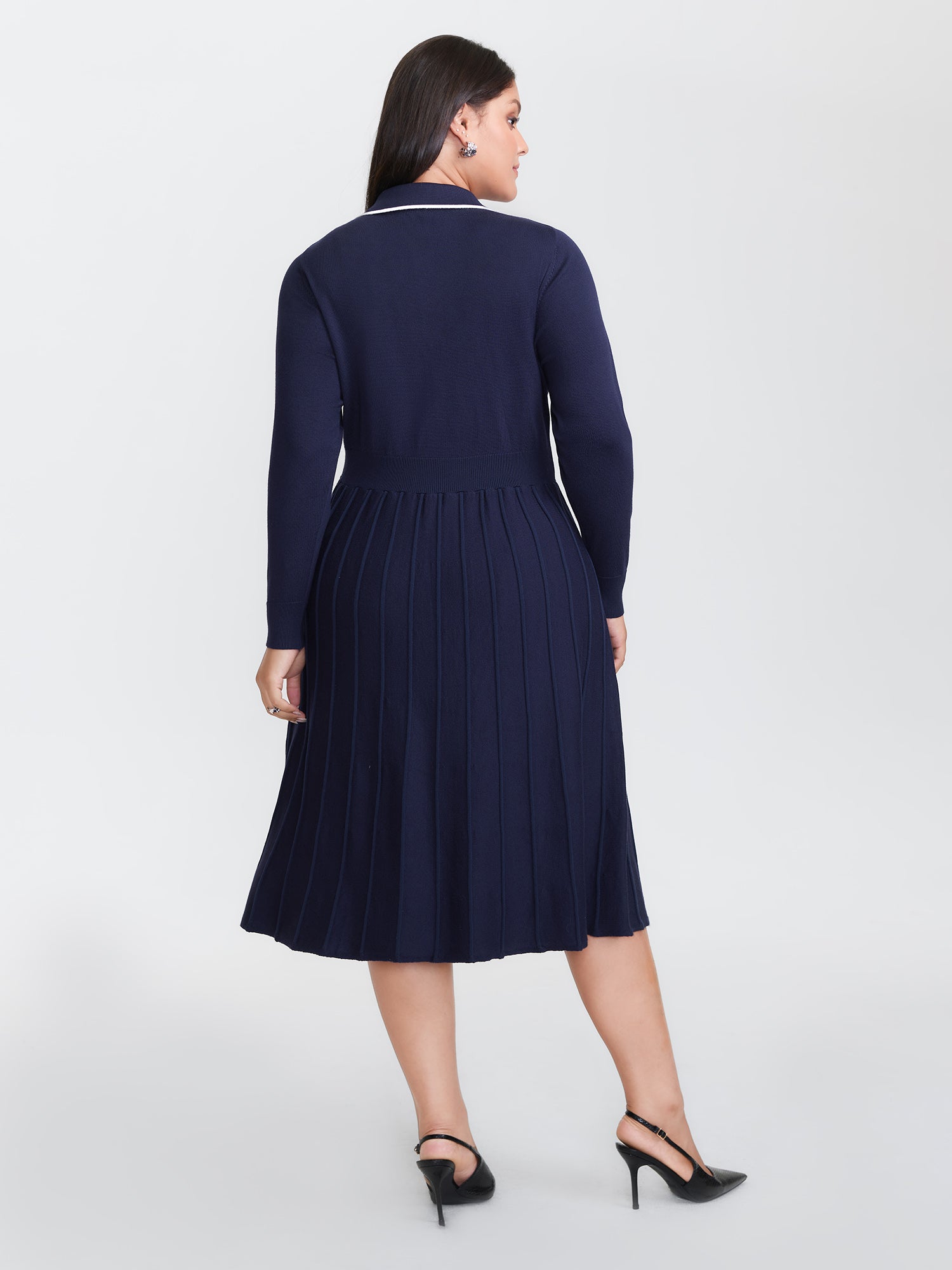 Supersoft Textured Polo Collar Sweater Dress-Sweetccc