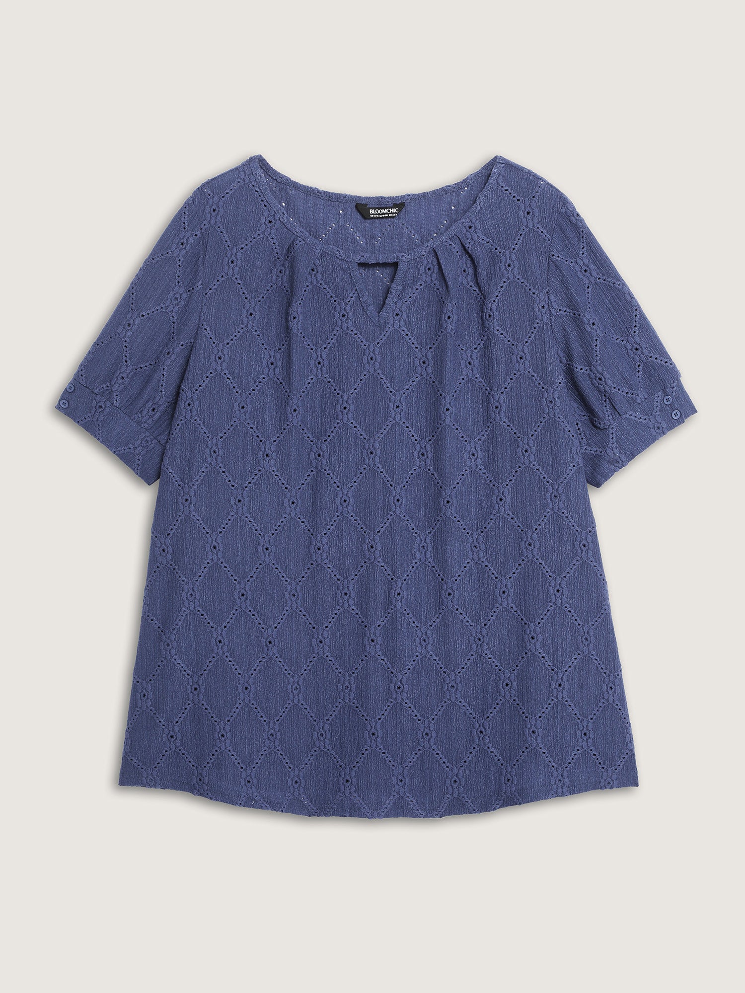 Textured Cut-Out Neckline T-Shirt-Sweetccc