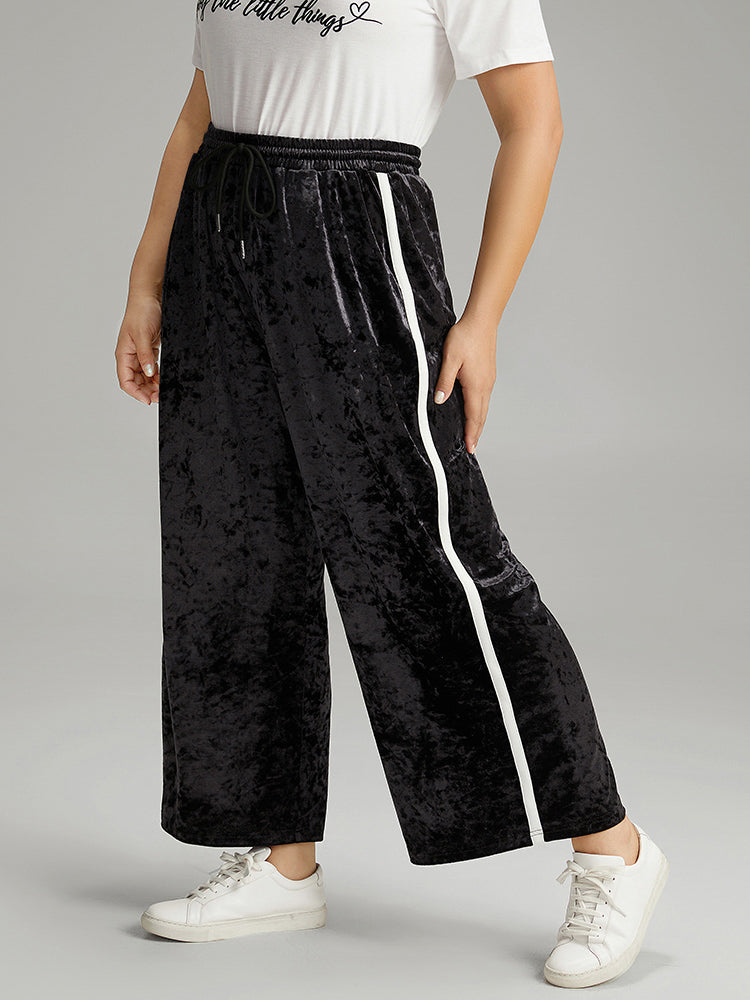 Velvet Contrast Webbing Elastic Waist Sweatpants-Sweetccc