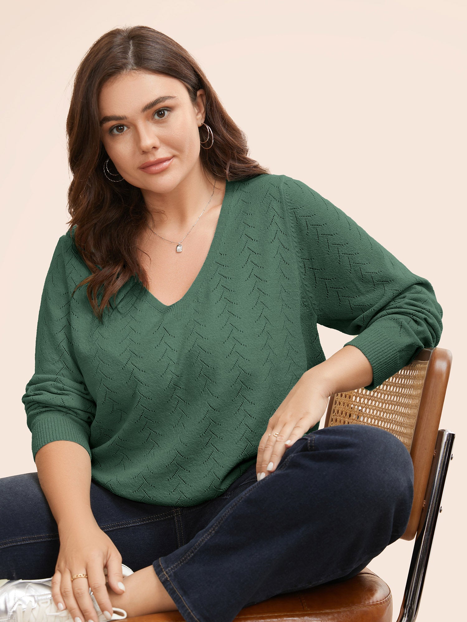 Texture V Neck Lightweight Pullover-Sweetccc