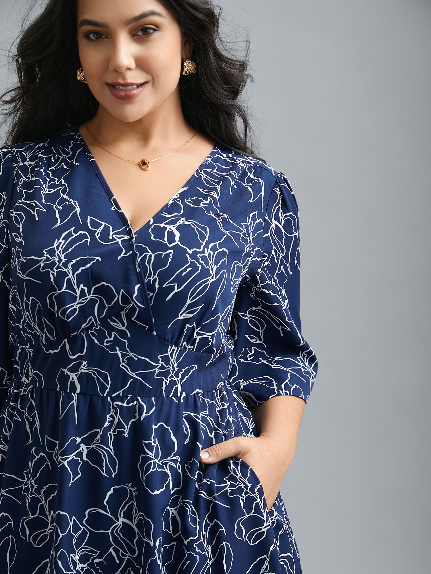 Surplice Neck Abstract Print Fit Midi Dress-Sweetccc