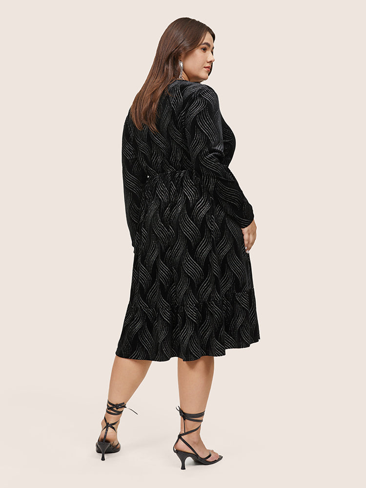 Velvet Rhinestone Pocket Overlap Collar Dress-Sweetccc