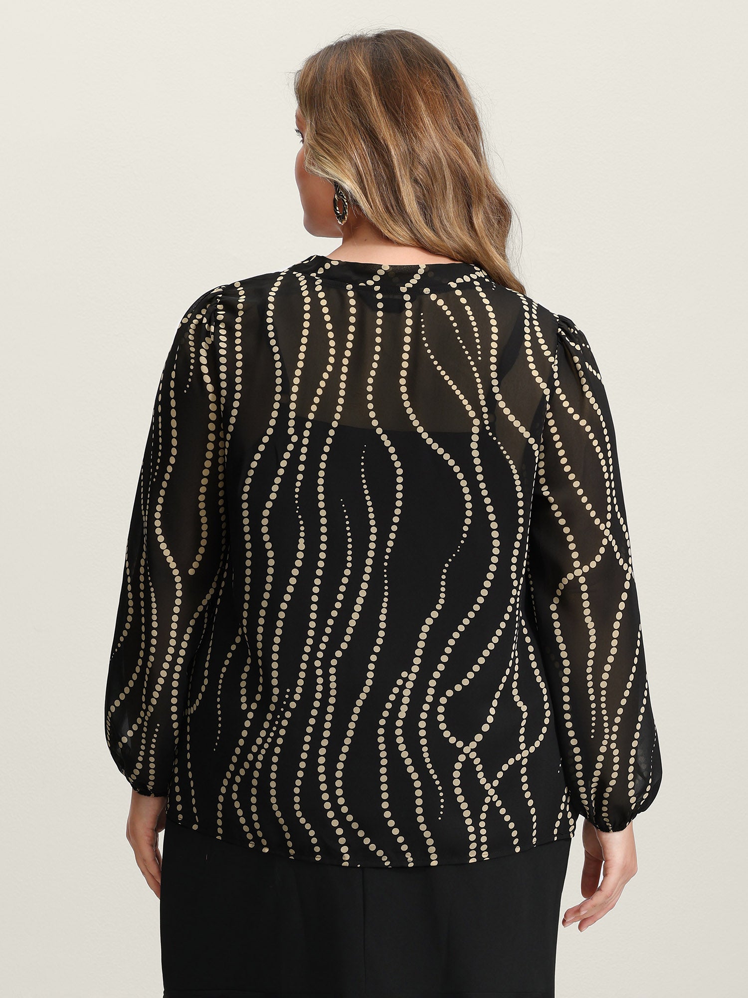 Knotted Neckline Chiffon Print Blouse-Sweetccc