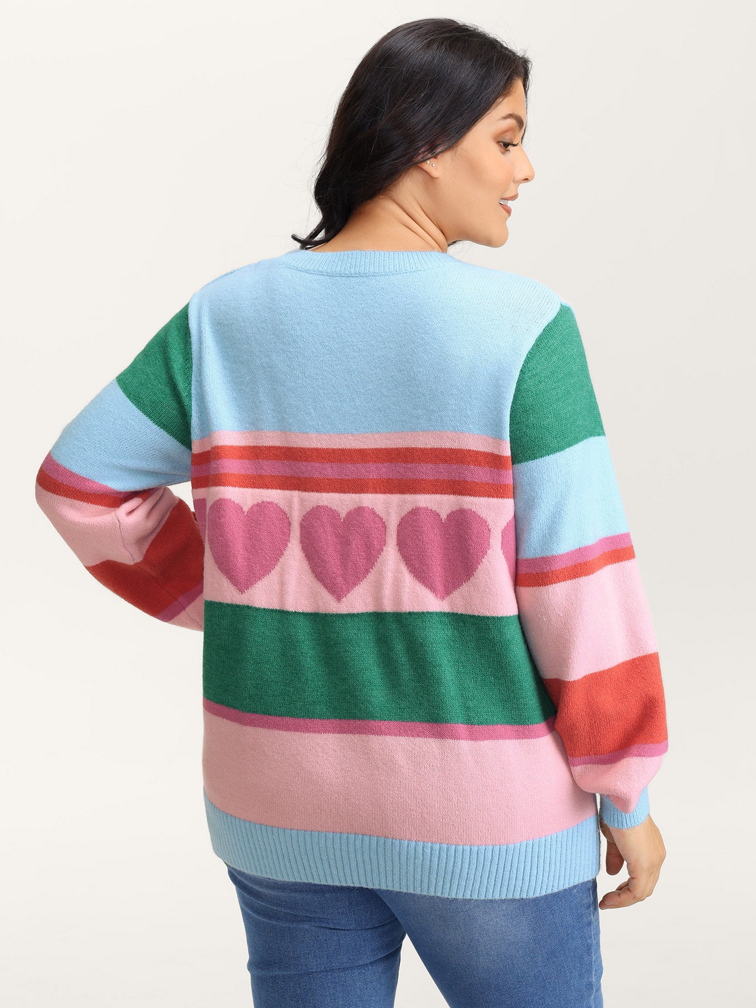 Heart Striped Print Jacquard Colorful Pullover-Sweetccc