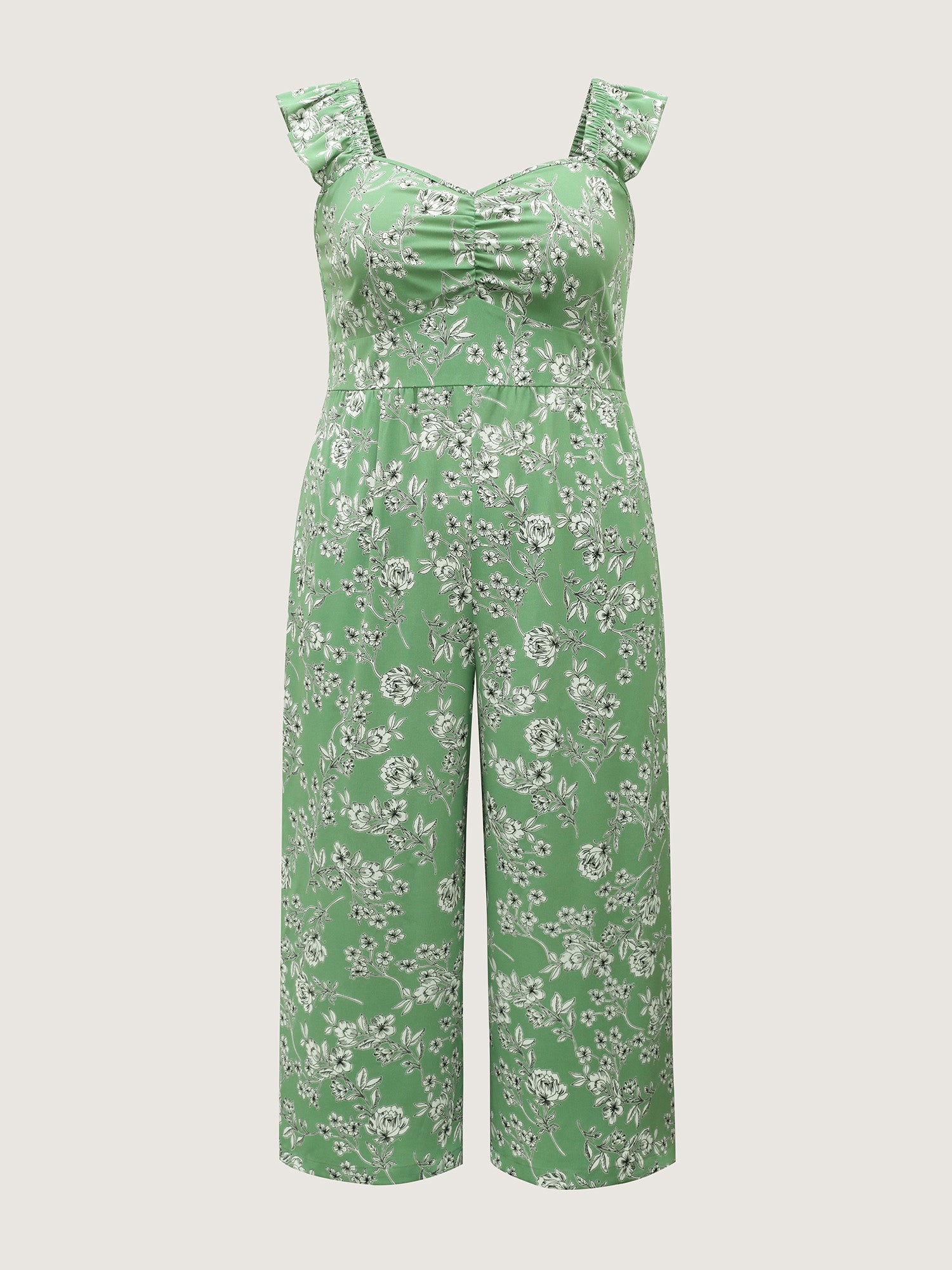 Floral Print Ruched Flutter Detail Jumpsuit-Sweetccc