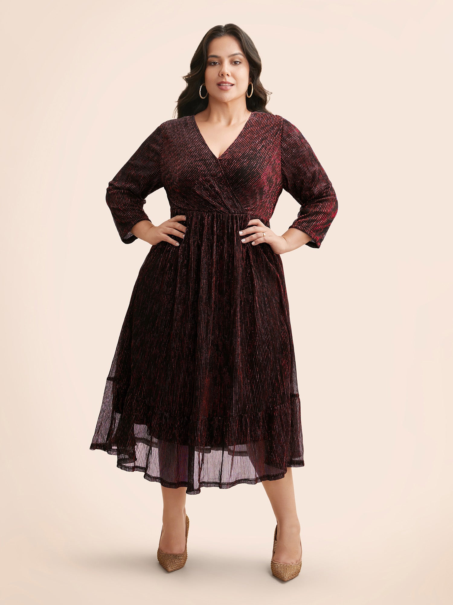 Luxe Mesh Pleated Elastic Waist Wrap Dress-Sweetccc