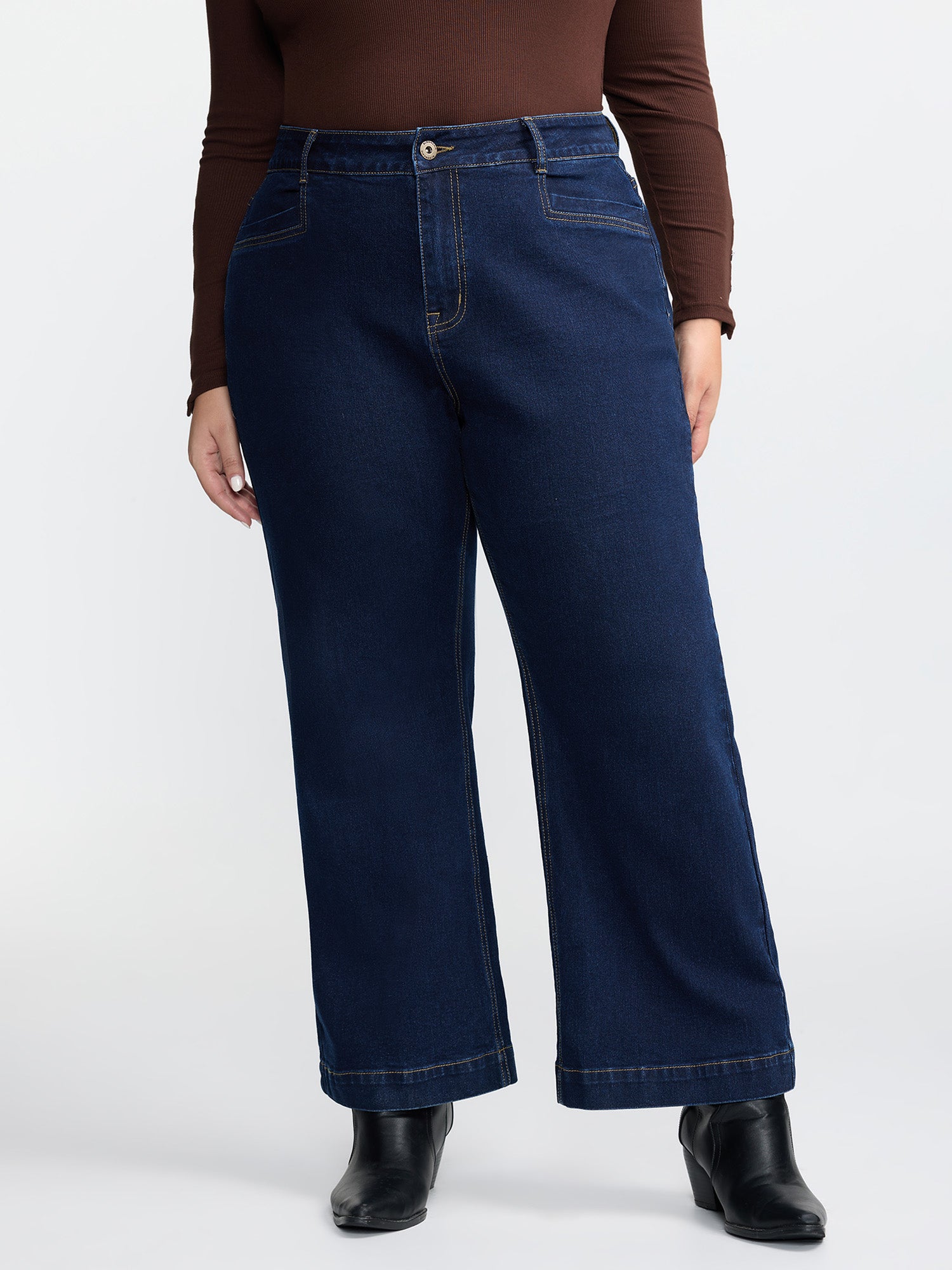 Stretchy Wide-Leg Pocket Jeans-Sweetccc