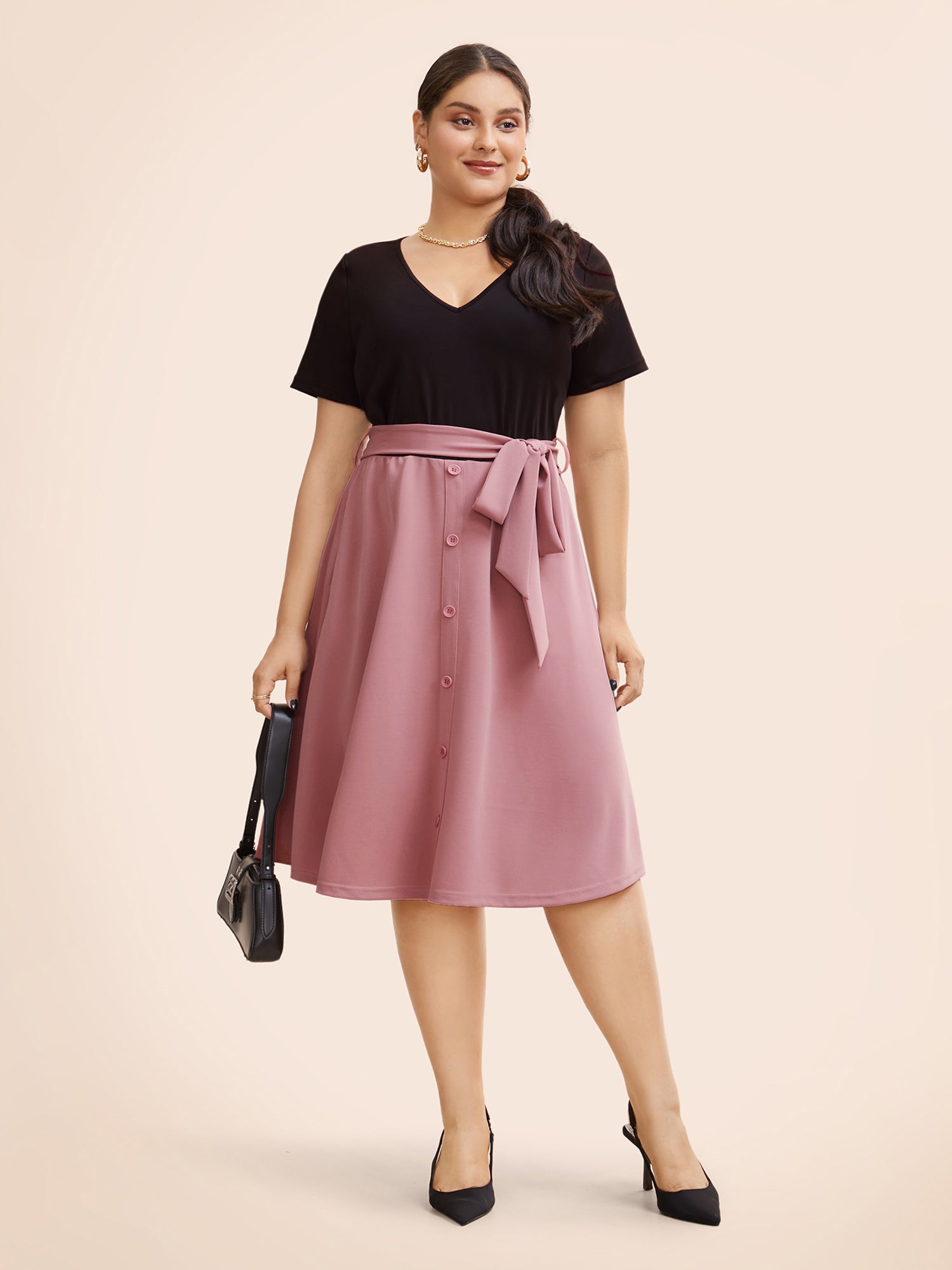 Supersoft Essentials Two Tone Pocket Patchwork Belted Dress-Sweetccc