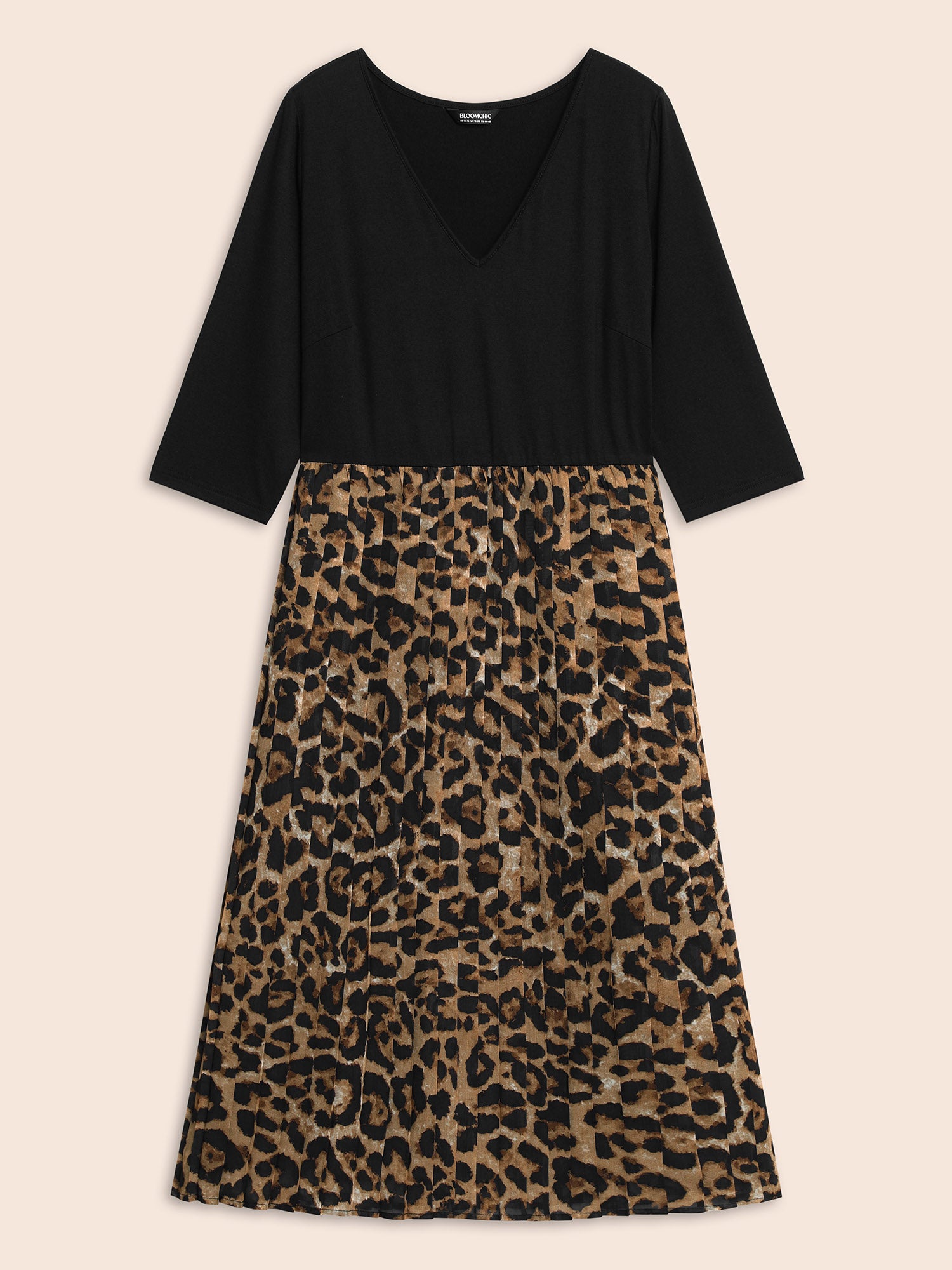 V Neck Leopard Print Patchwork Dress-Sweetccc