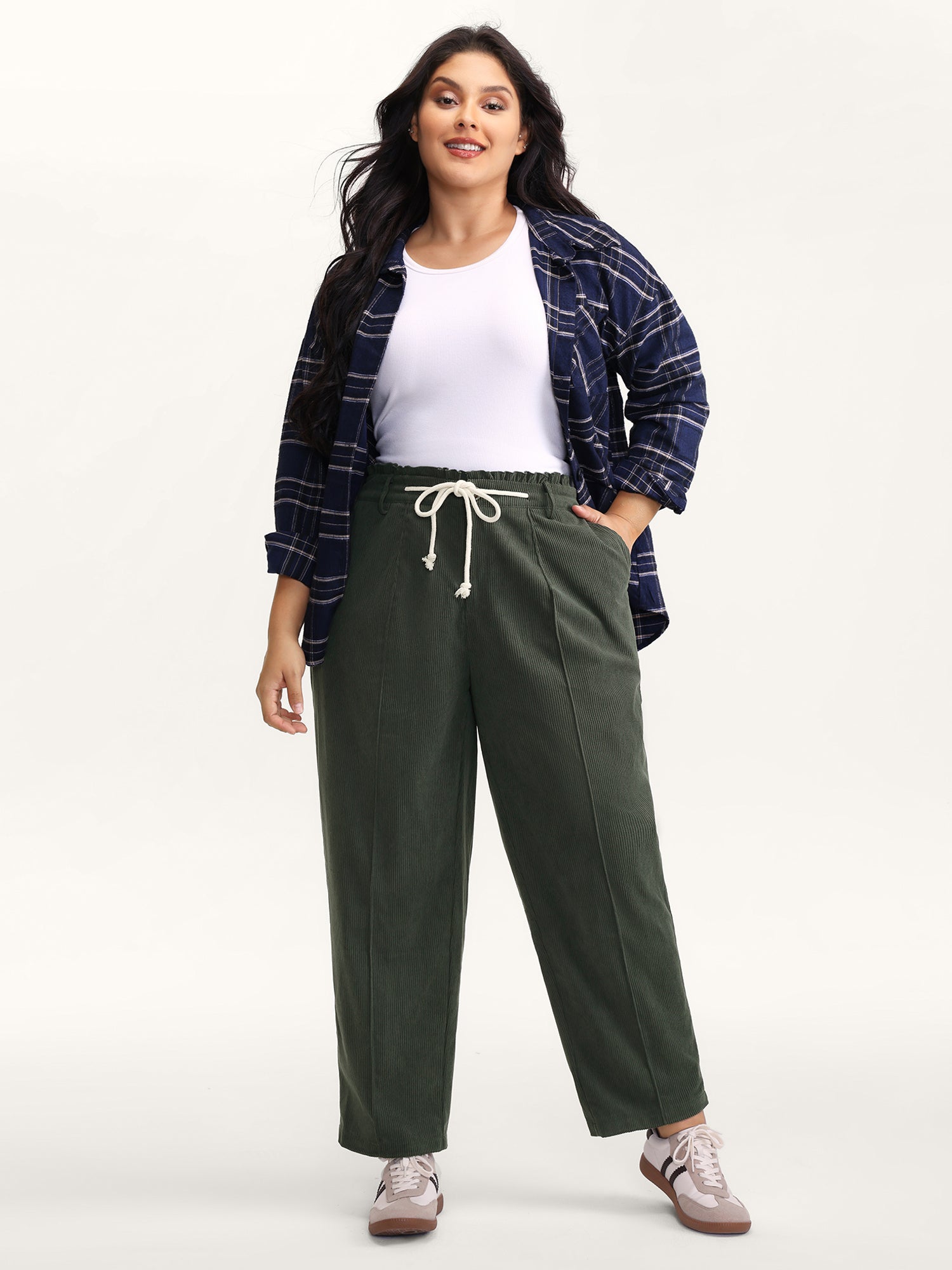 Textured Drawstring Waist Pleated Pants-Sweetccc